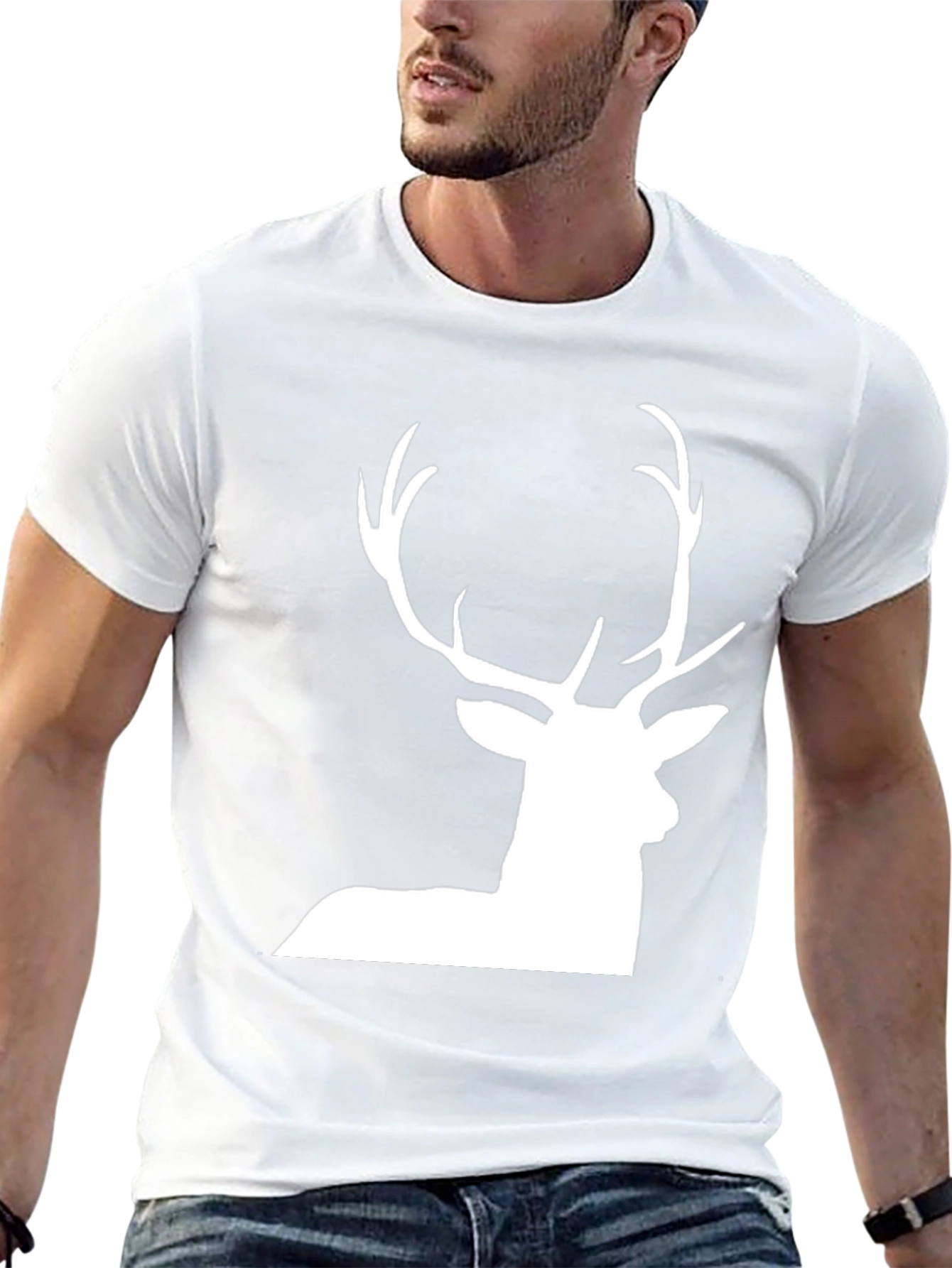 Deer Graphic Tee - Black Cotton T-Shirt
