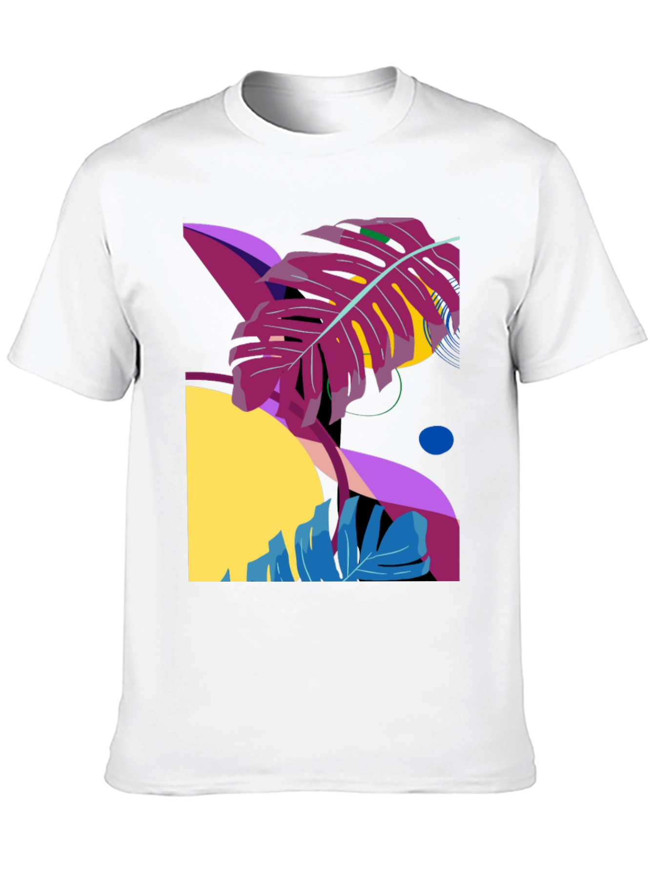 Abstract Tropical Leaf Graphic Tee - Black