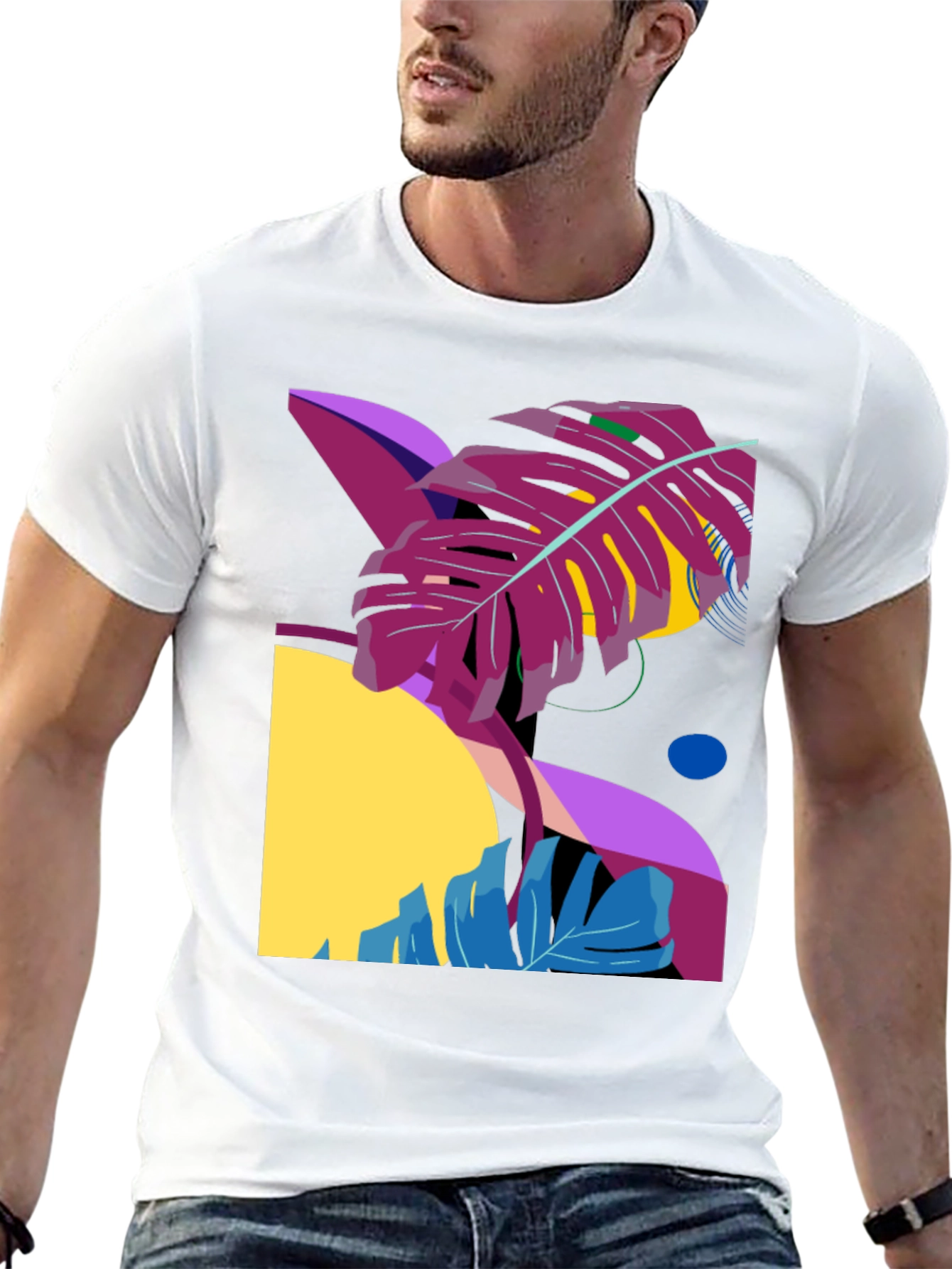 Abstract Tropical Leaf Graphic Tee - Black