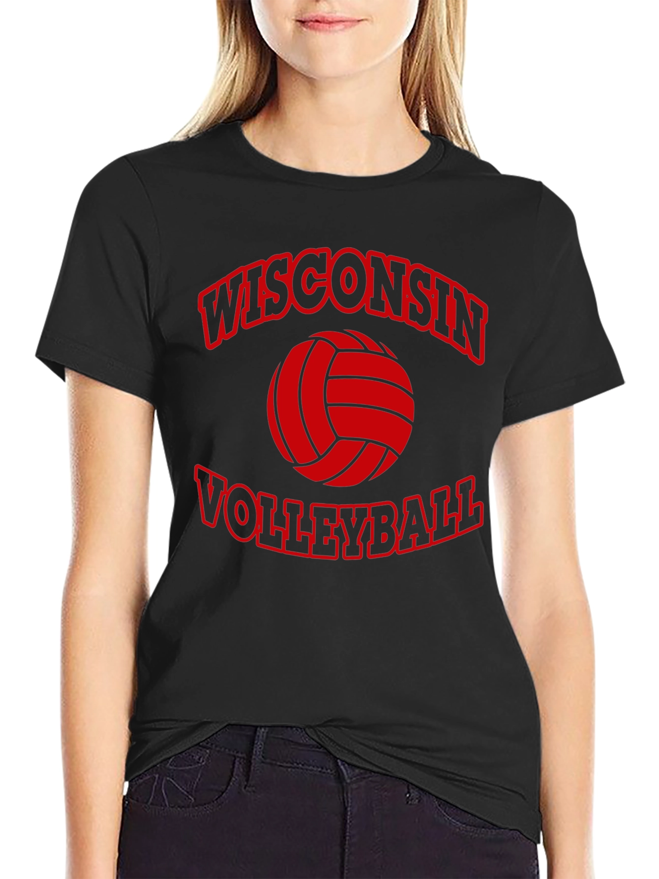 Wisconsin Volleyball Graphic Tee - Black Cotton T-Shirt