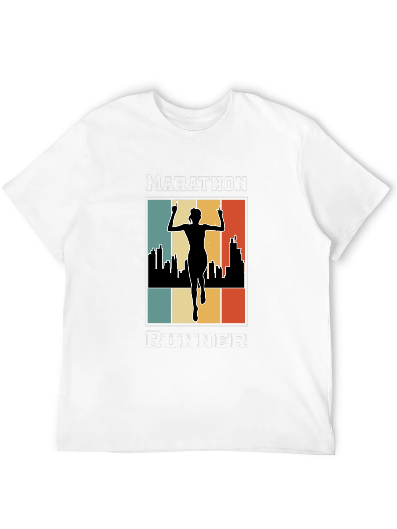 Marathon Runner Graphic T-Shirt - Retro Cityscape Design