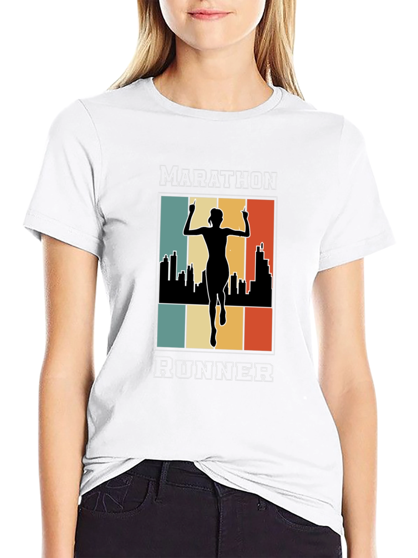 Marathon Runner Graphic T-Shirt - Retro Cityscape Design