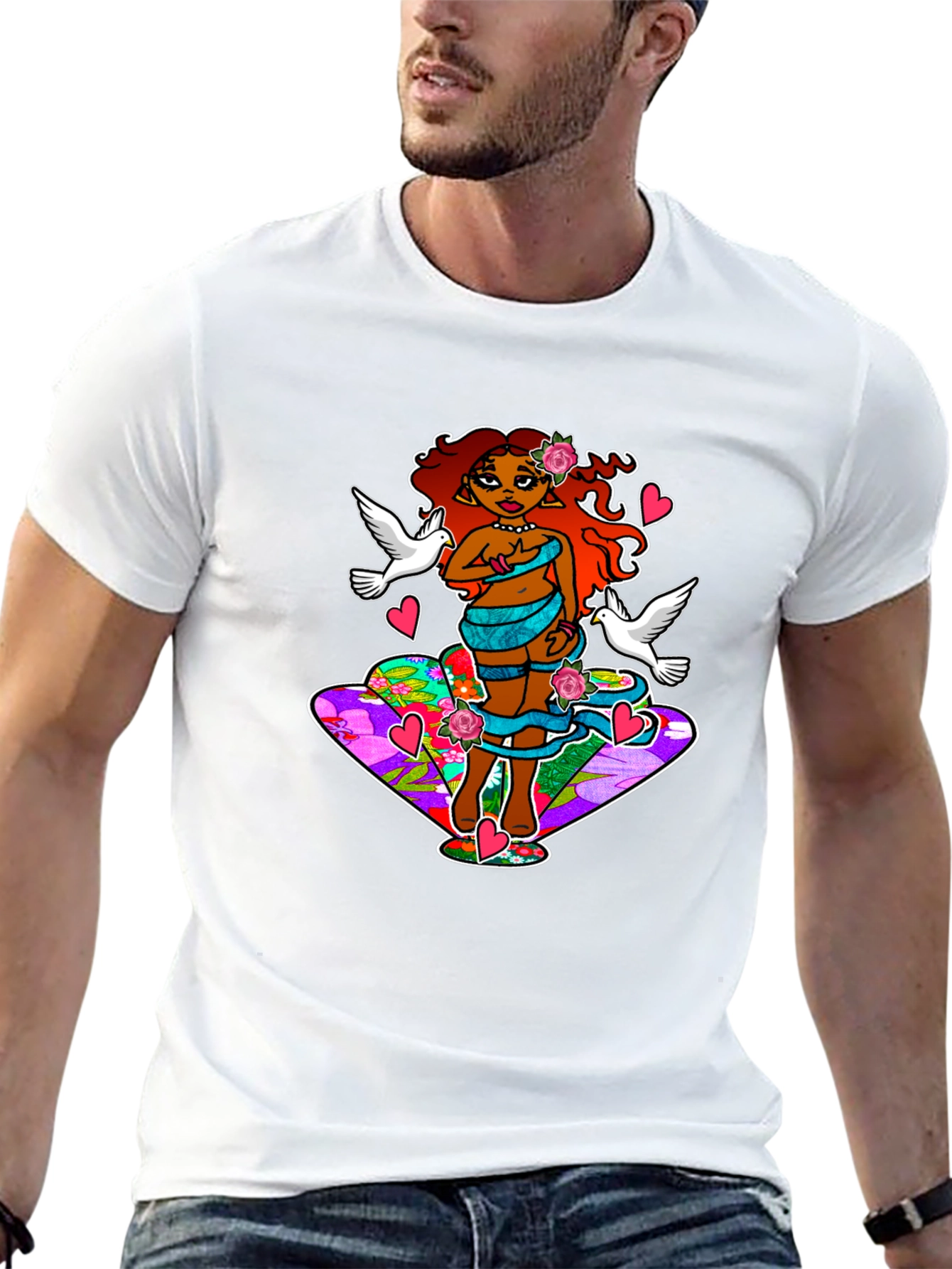 Fantasy Art T-Shirt: Love & Doves Graphic Tee