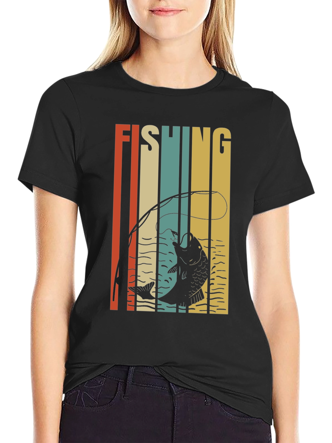 Retro Fishing Graphic T-Shirt - Black