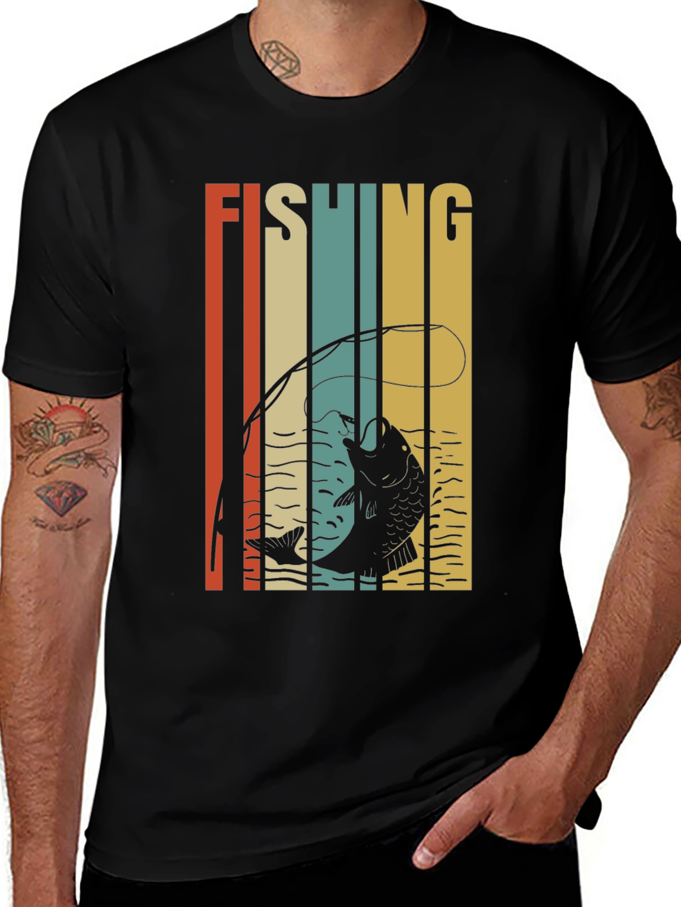 Retro Fishing Graphic T-Shirt - Black