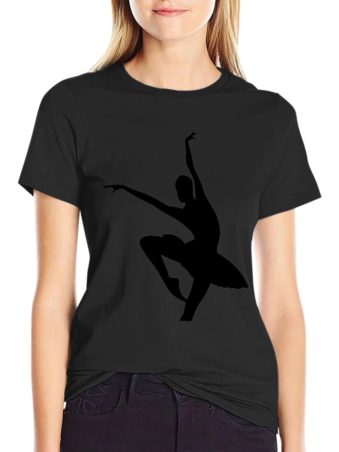 Elegant Ballerina Graphic T-Shirt - Classic Black Tee