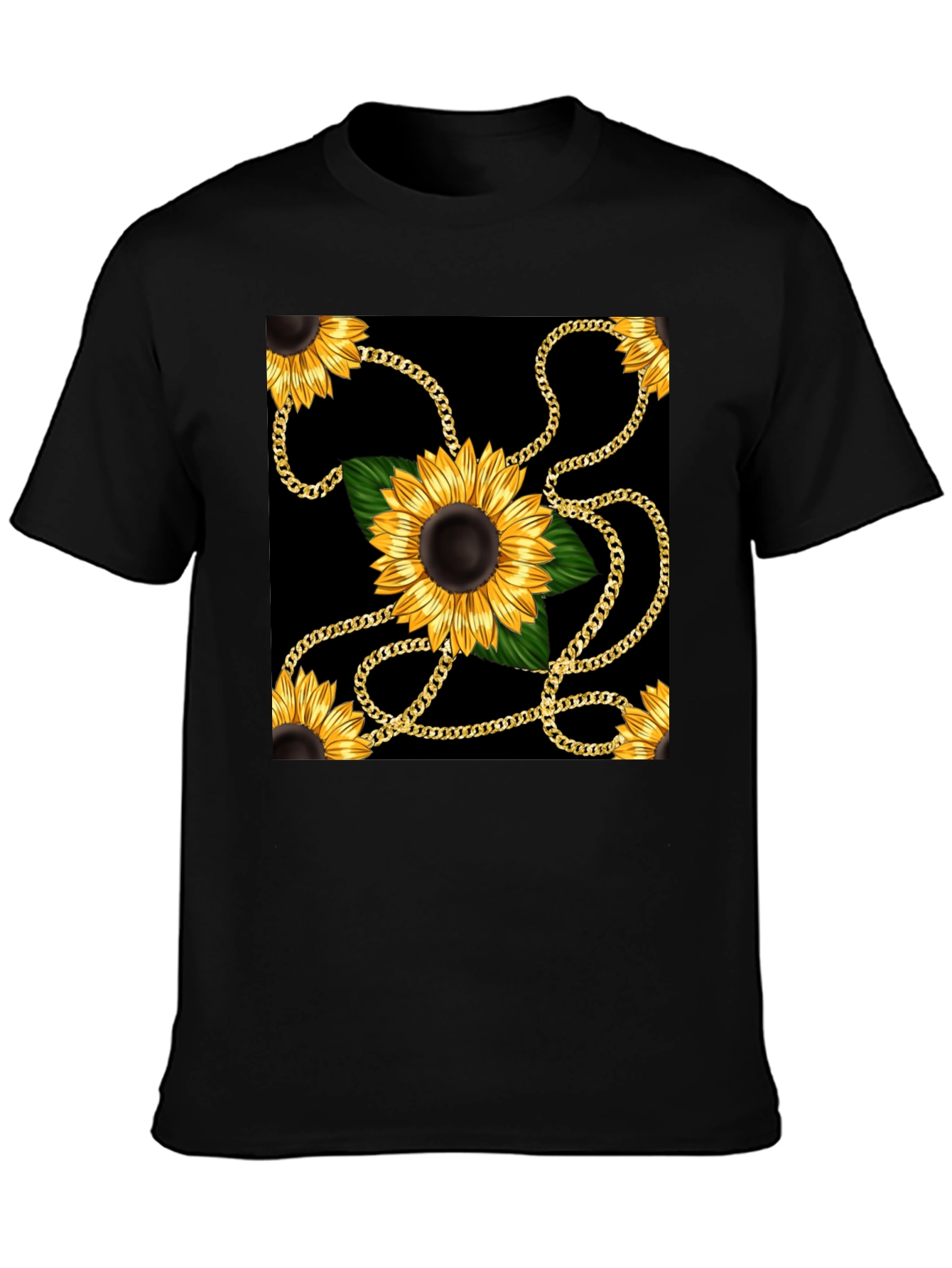 Sunflower Chain Print Black T-Shirt