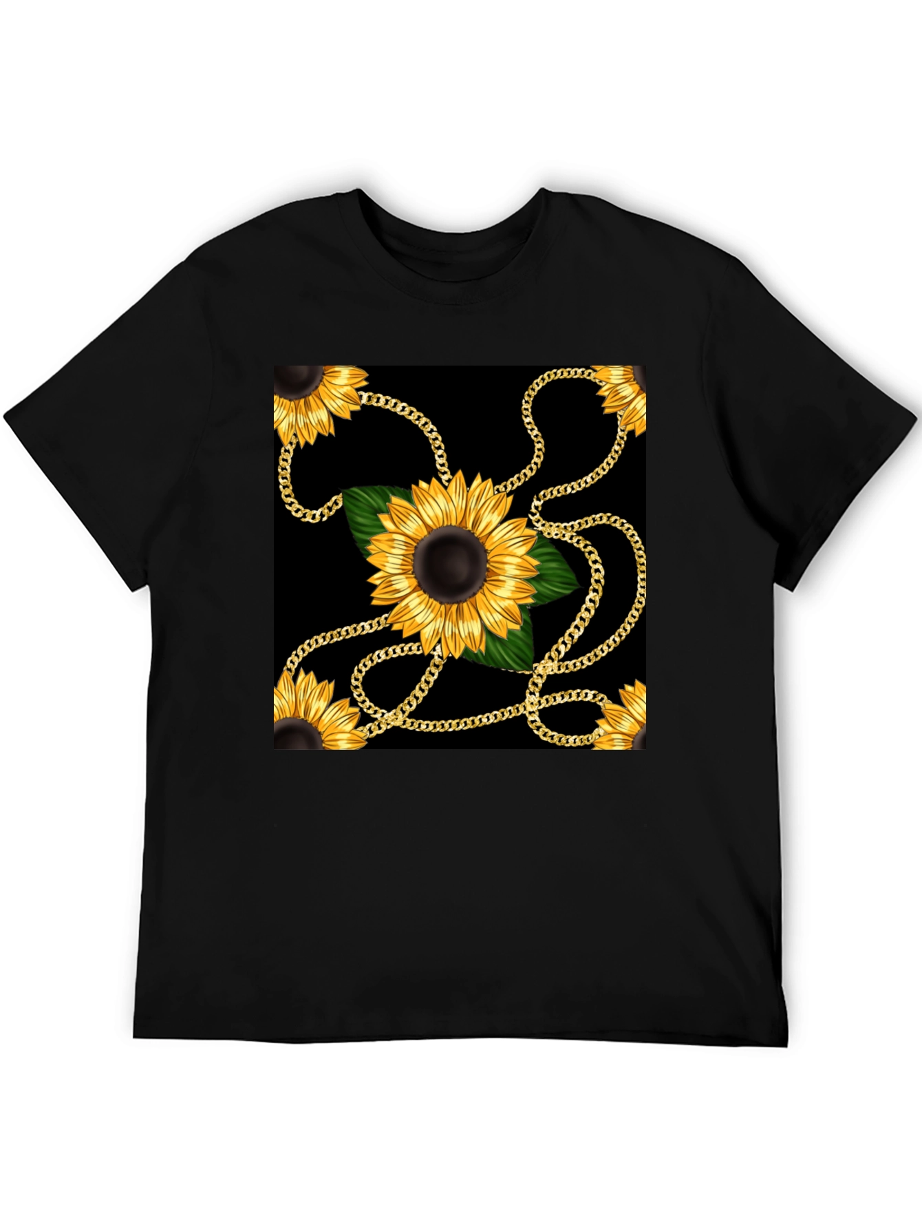 Sunflower Chain Print Black T-Shirt