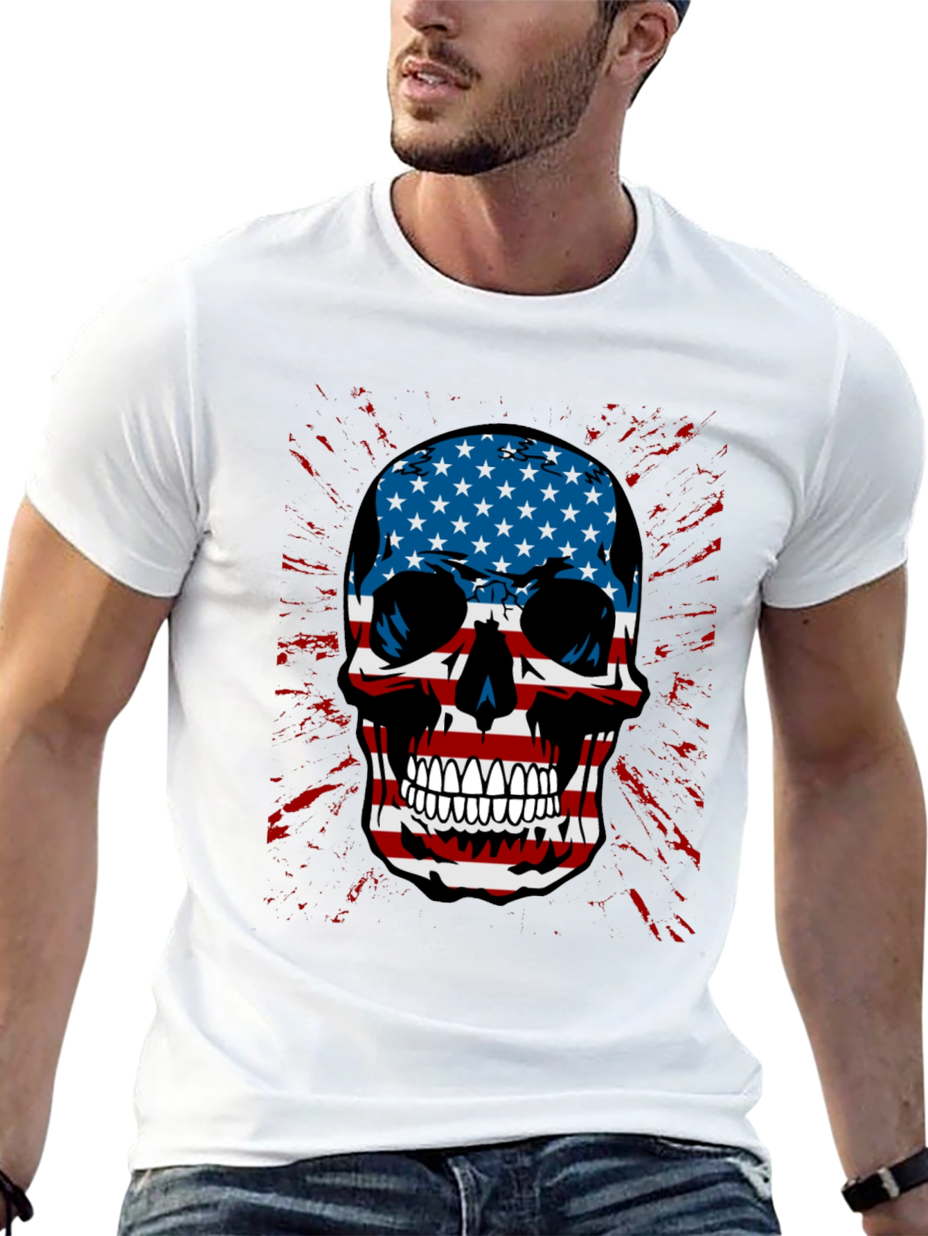 American Flag Skull Graphic T-Shirt