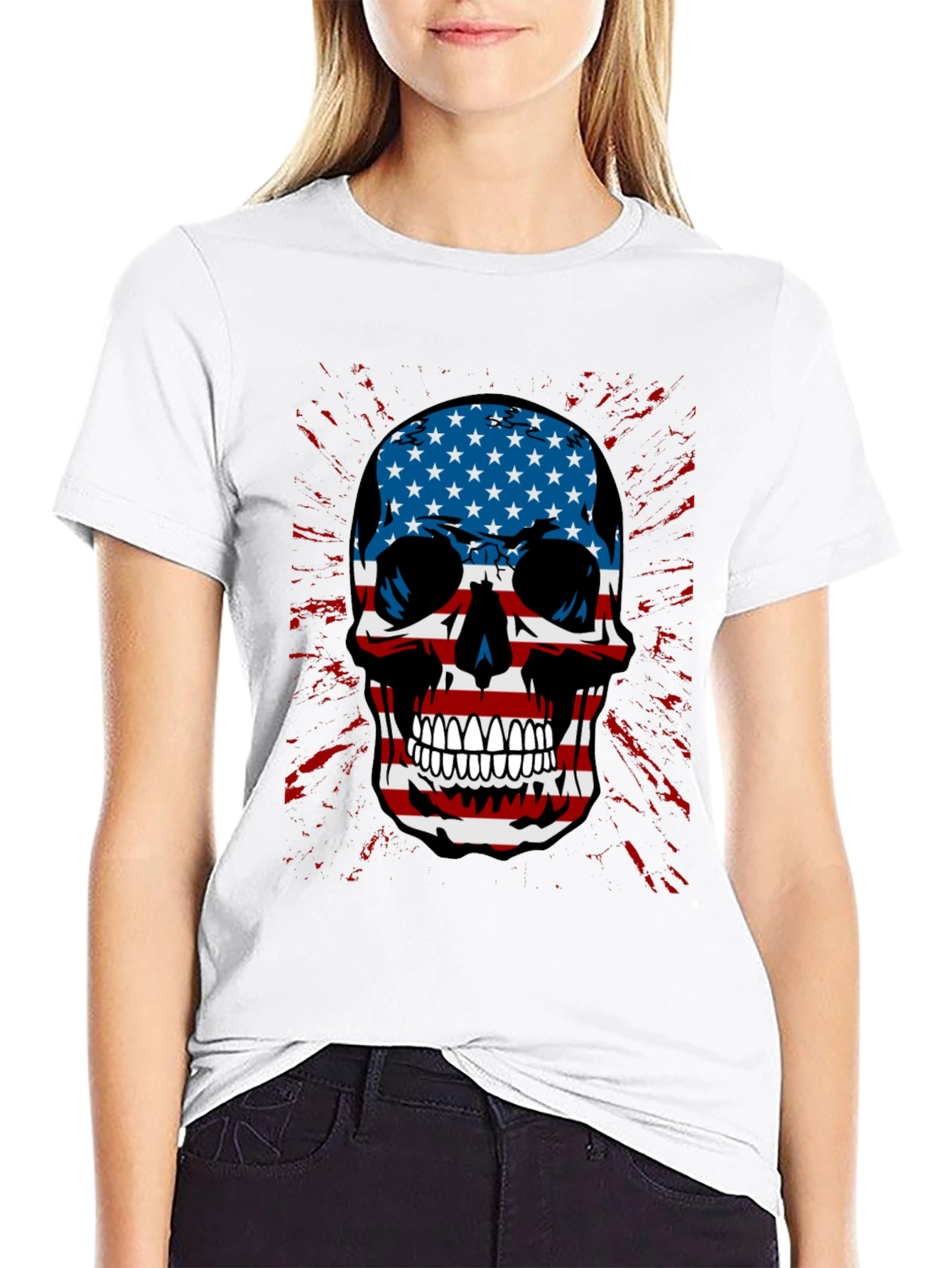 American Flag Skull Graphic T-Shirt