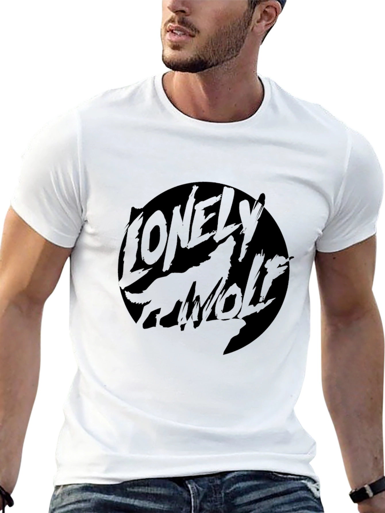 Lonely Wolf Graphic T-Shirt - Black Crew Neck