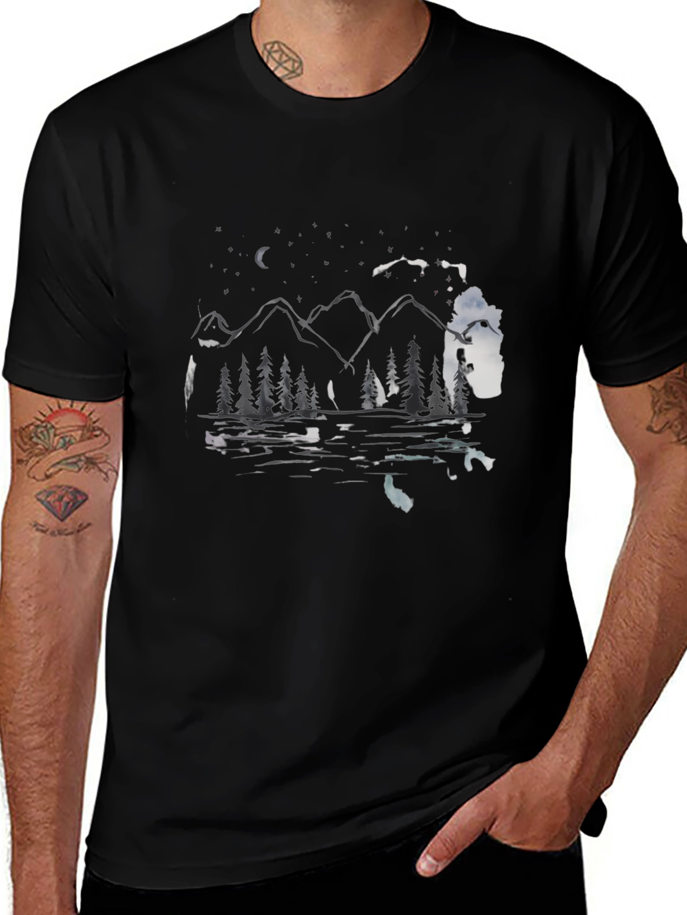 Mountain Lake Scene Graphic Tee