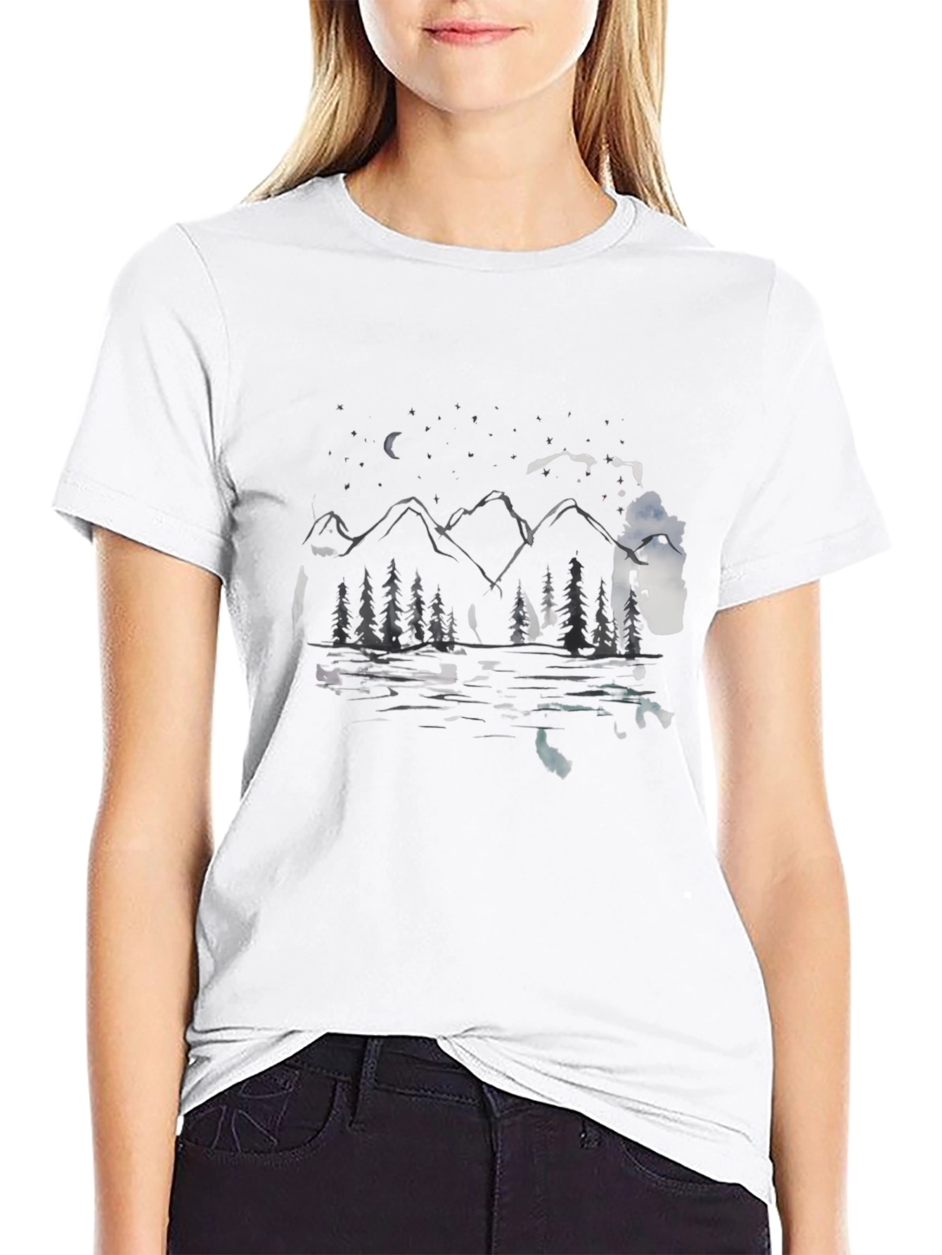 Mountain Lake Scene Graphic Tee