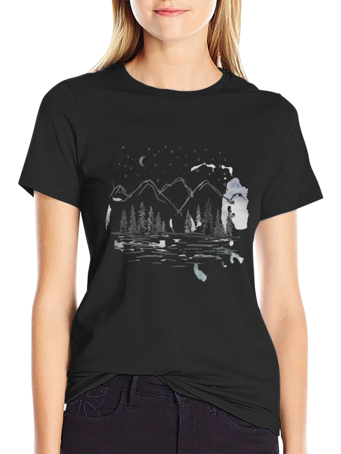 Mountain Lake Scene Graphic Tee