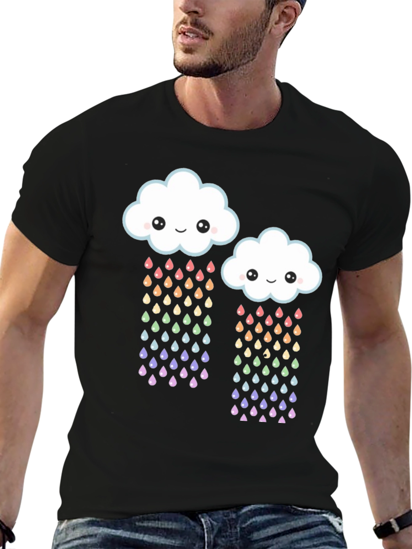 Cute Cloud Rainbow Drops Graphic Tee