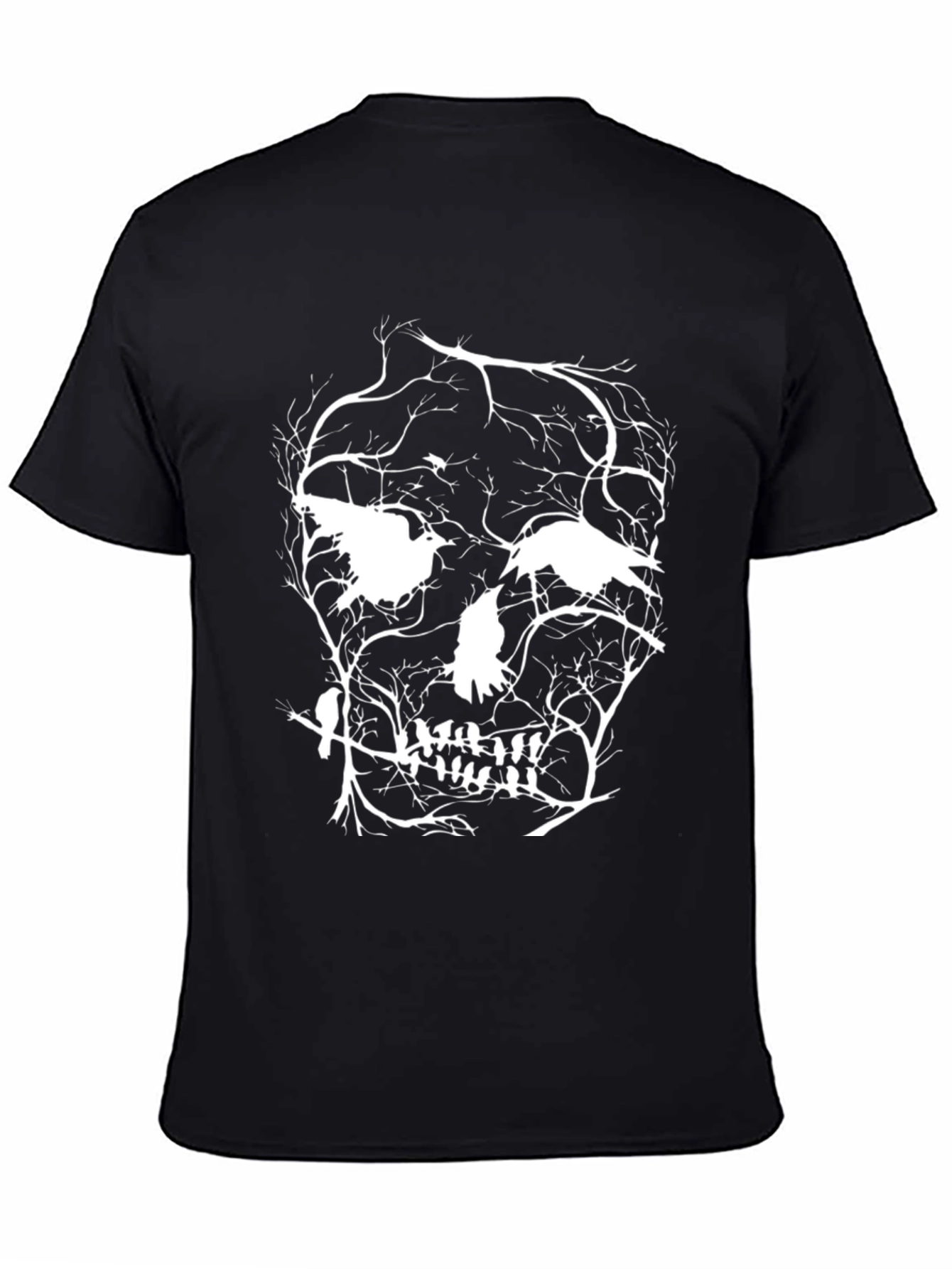 Raven Skull Graphic Tee - Black Cotton Blend
