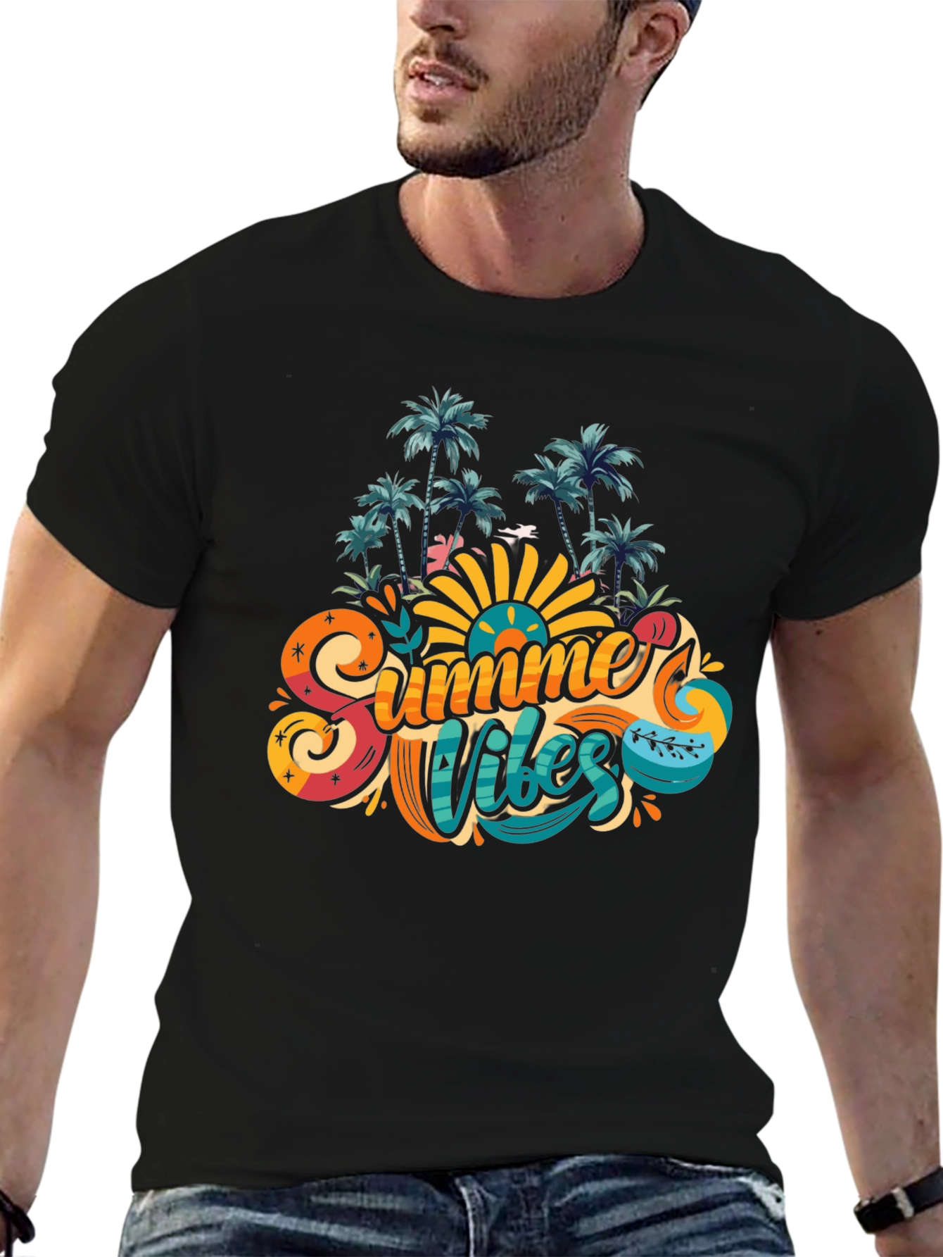 Summer Vibes Graphic Tee - Tropical Palm Design