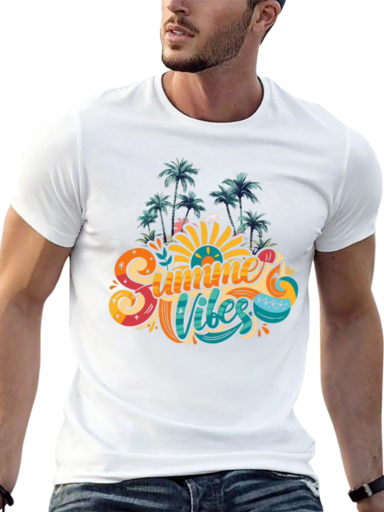 Summer Vibes Graphic Tee - Tropical Palm Design