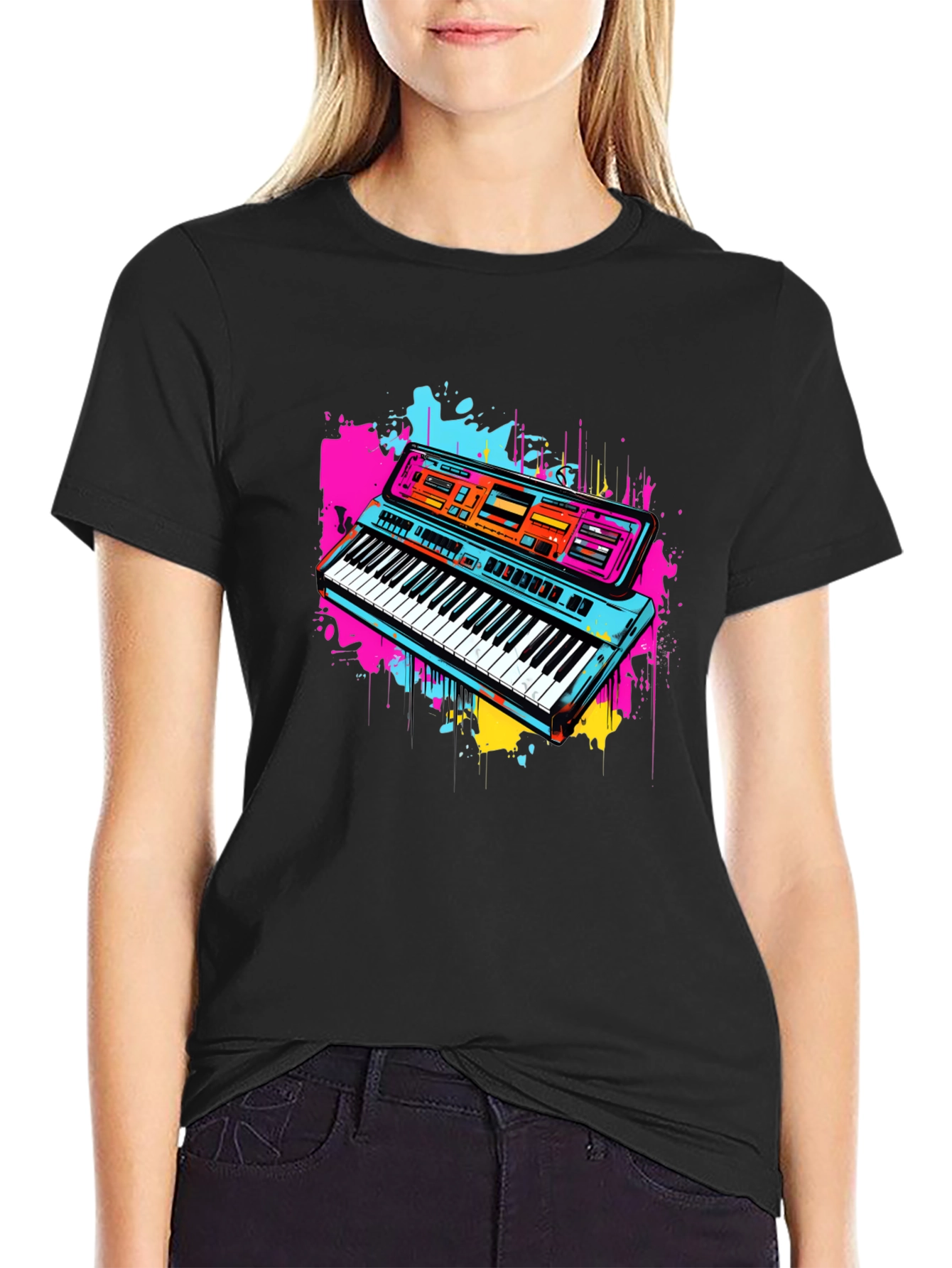 Retro Synthwave Keyboard Graphic Tee - Black