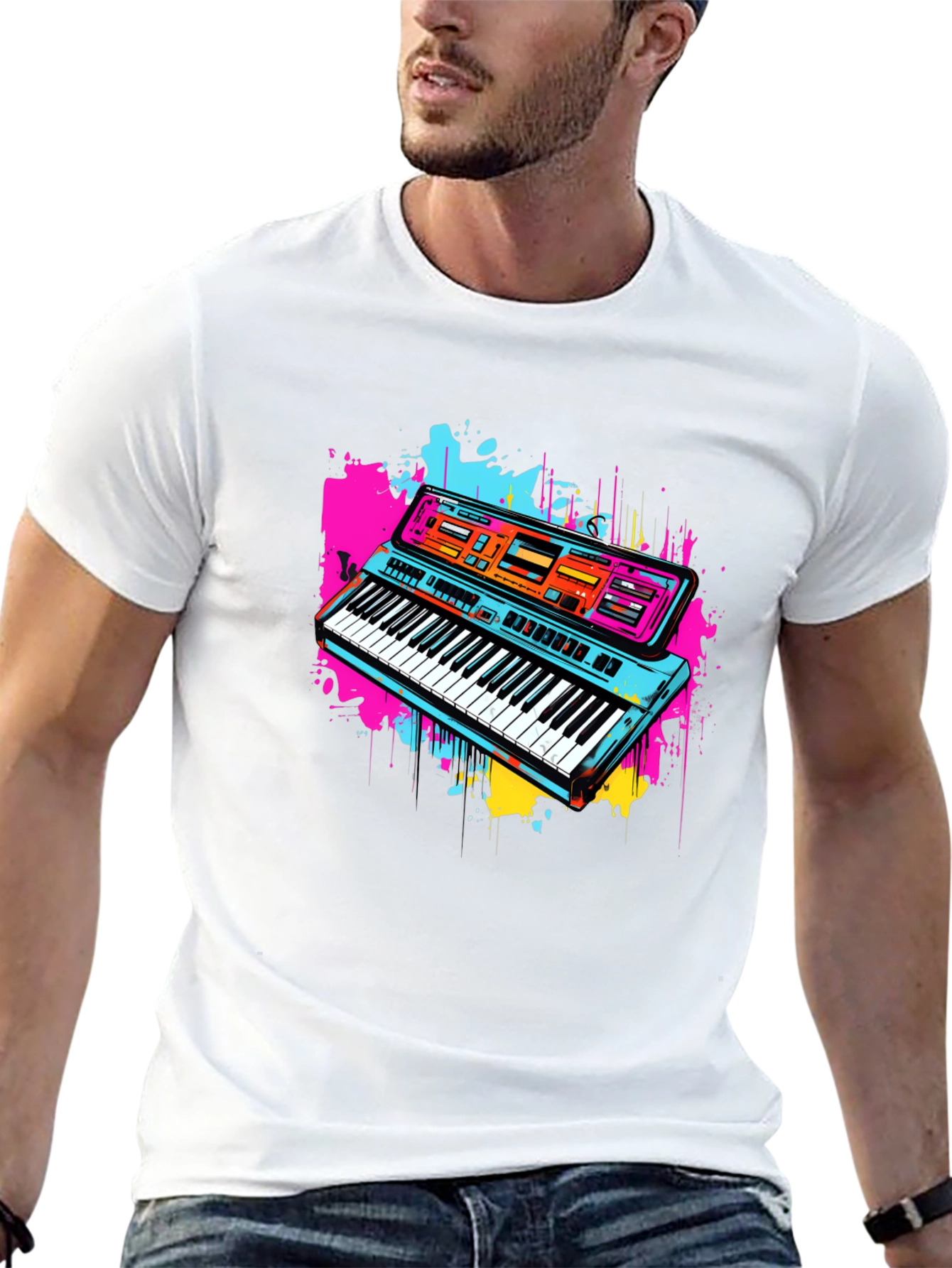 Retro Synthwave Keyboard Graphic Tee - Black