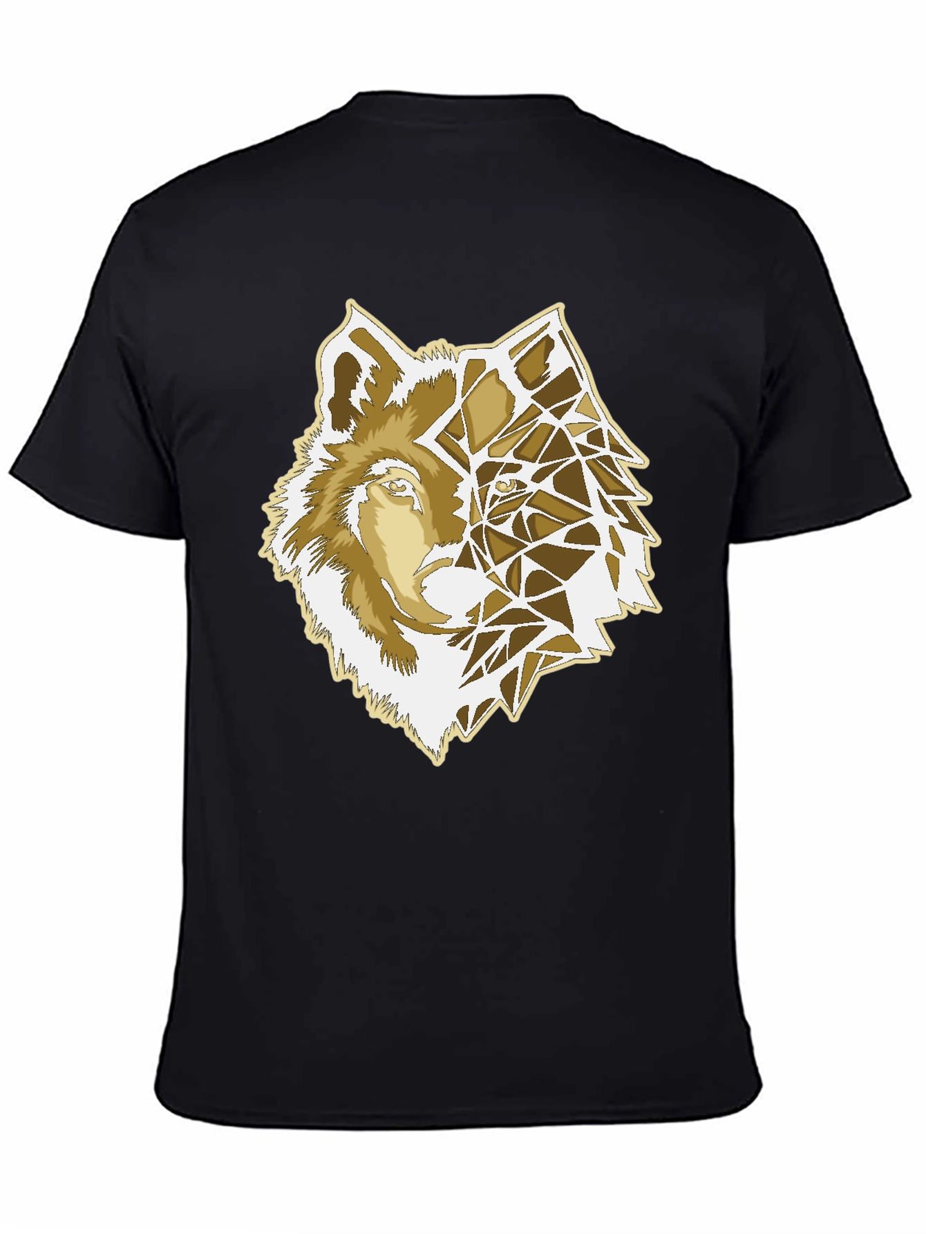Geometric Wolf Graphic Print Black T-Shirt