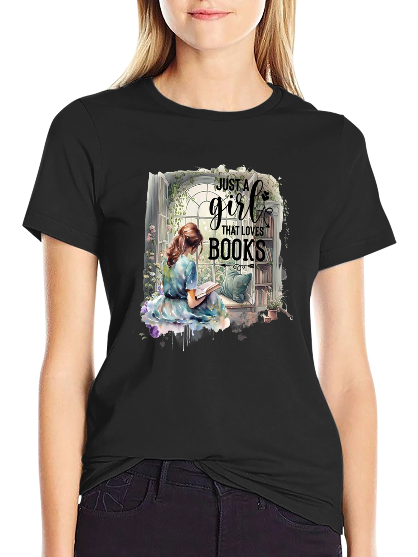 Just a Girl Who Loves Books Black T-Shirt
