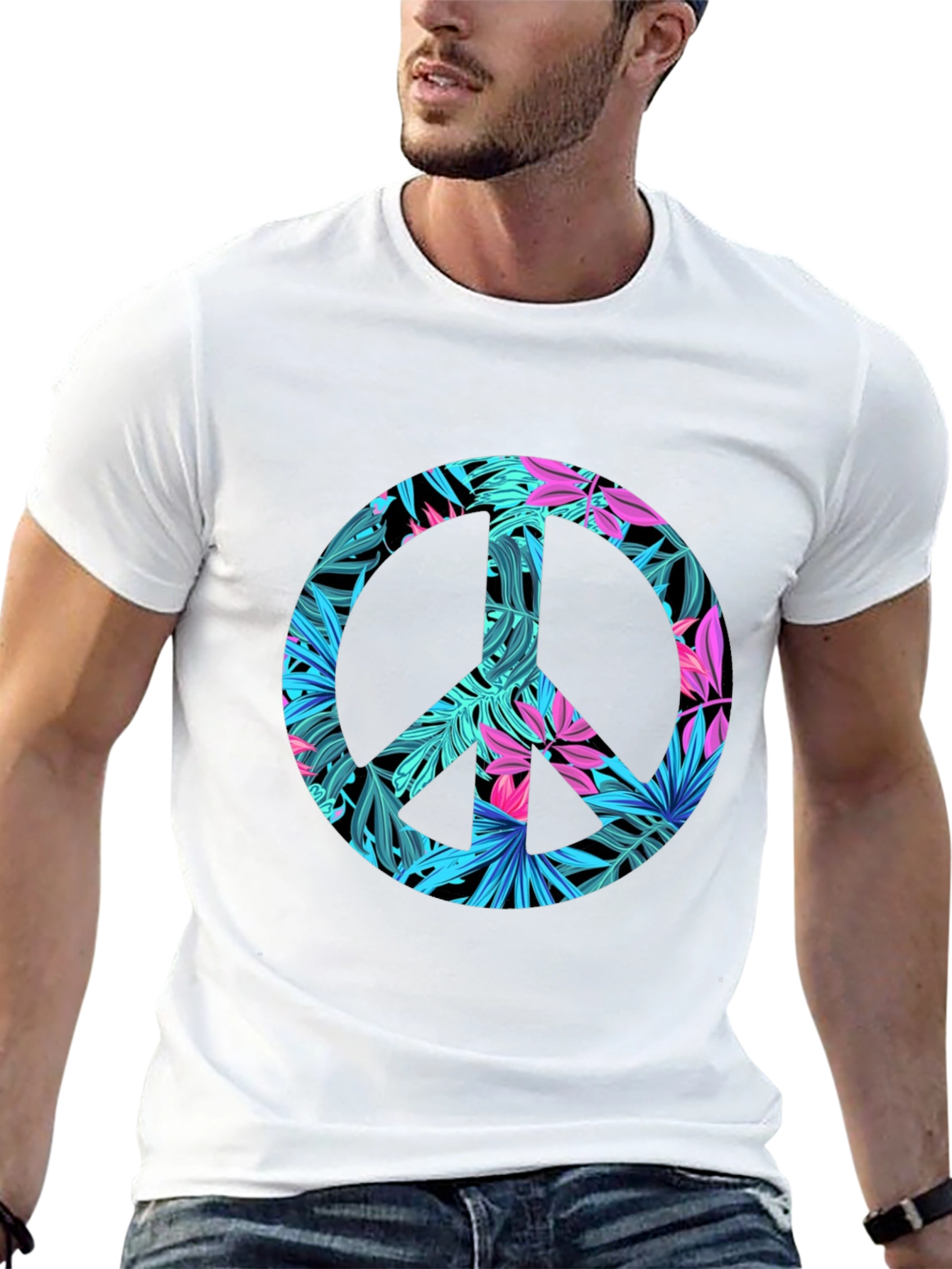 Tropical Peace Sign Black T-Shirt
