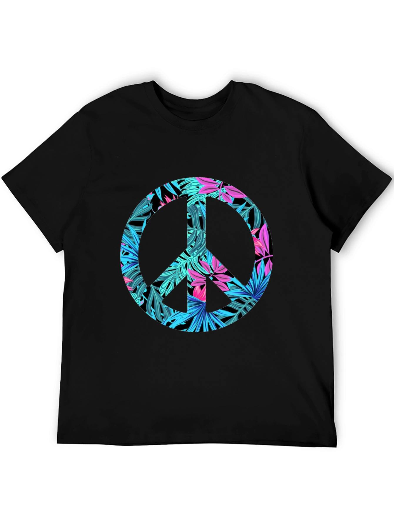 Tropical Peace Sign Black T-Shirt