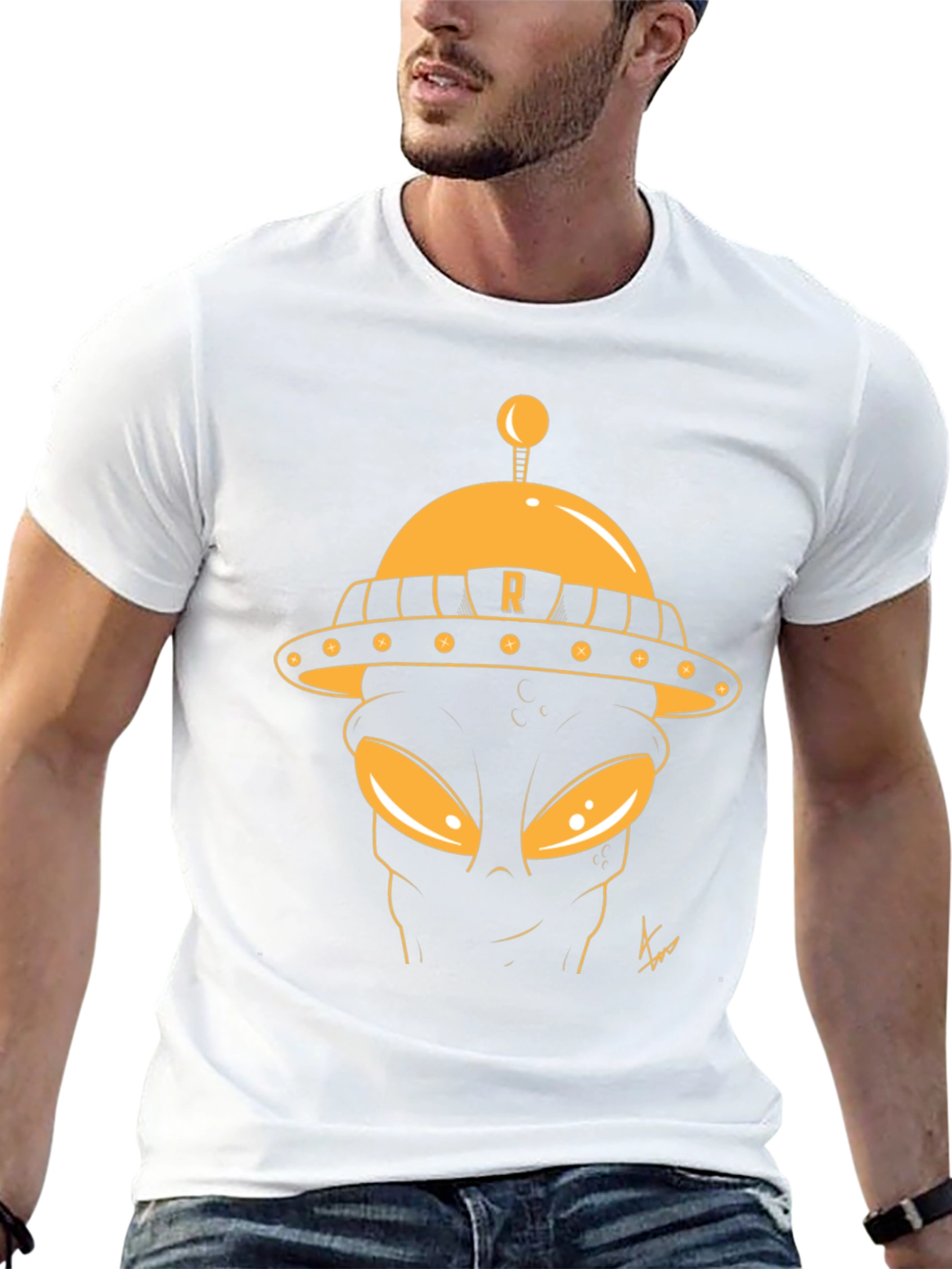Retro Alien Graphic Tee - Black Cotton