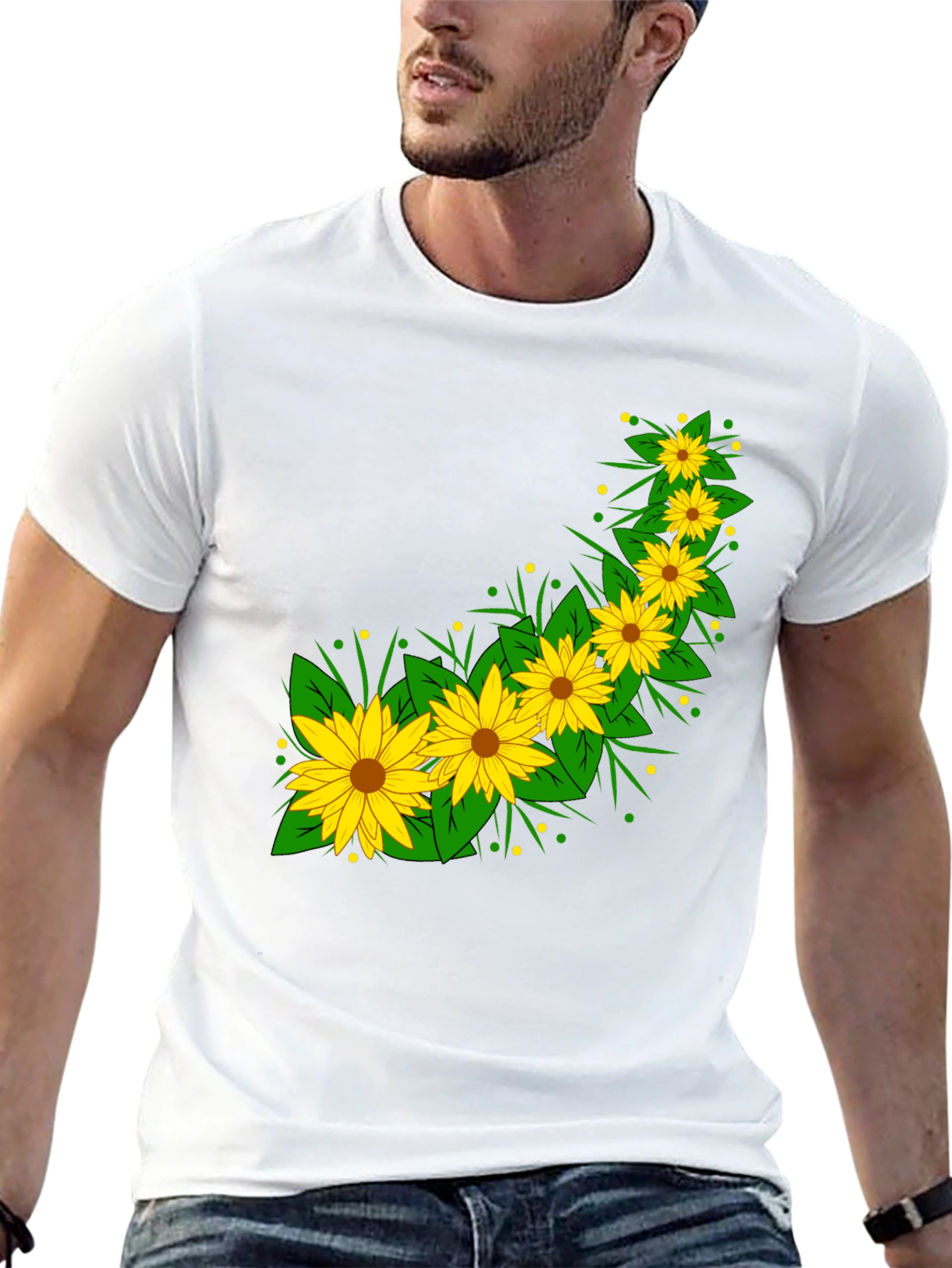 Sunflower Print Black T-Shirt