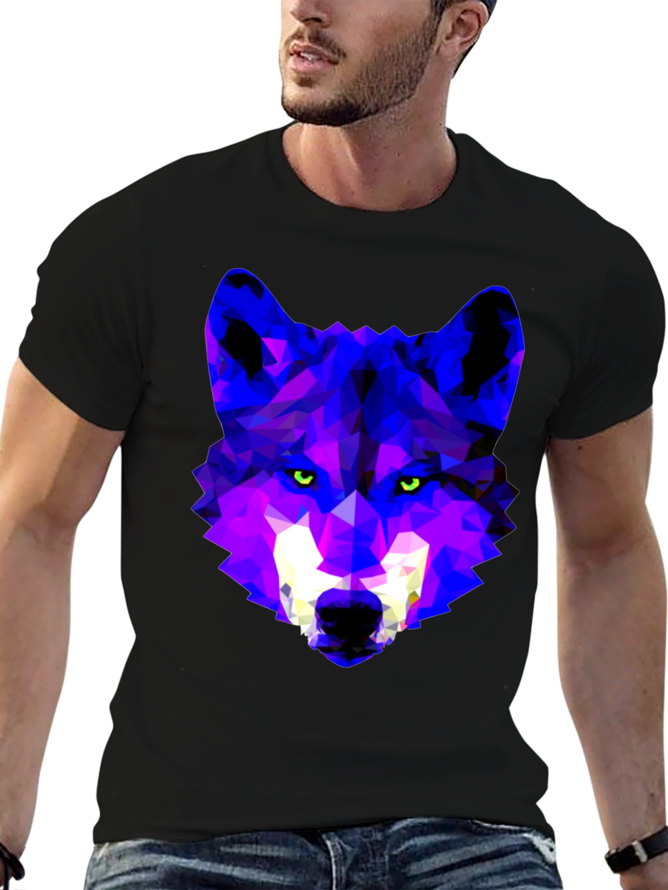 Geometric Wolf Head Graphic Tee - Trendy Streetwear