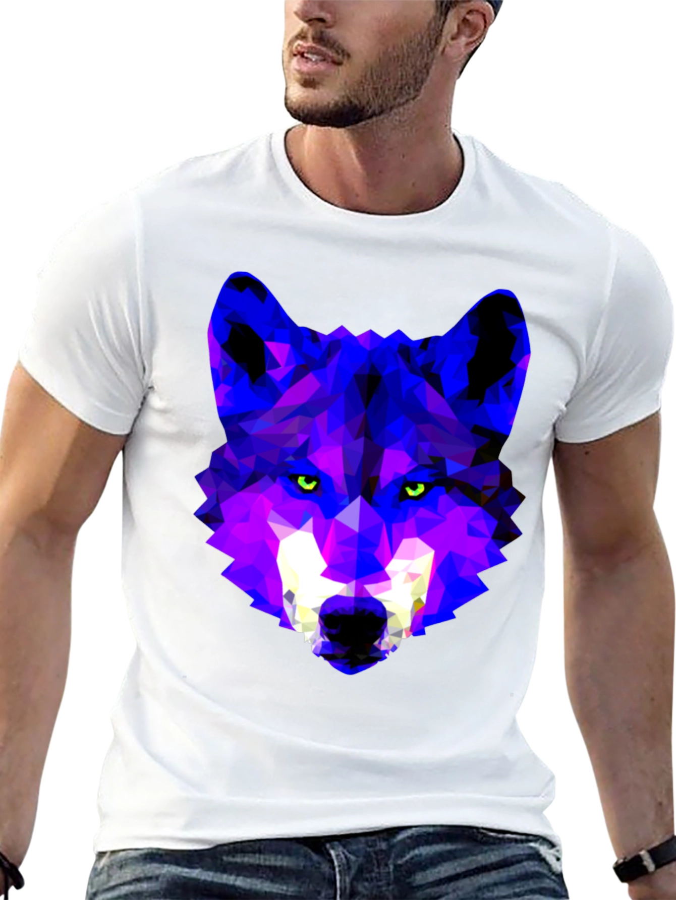 Geometric Wolf Head Graphic Tee - Trendy Streetwear