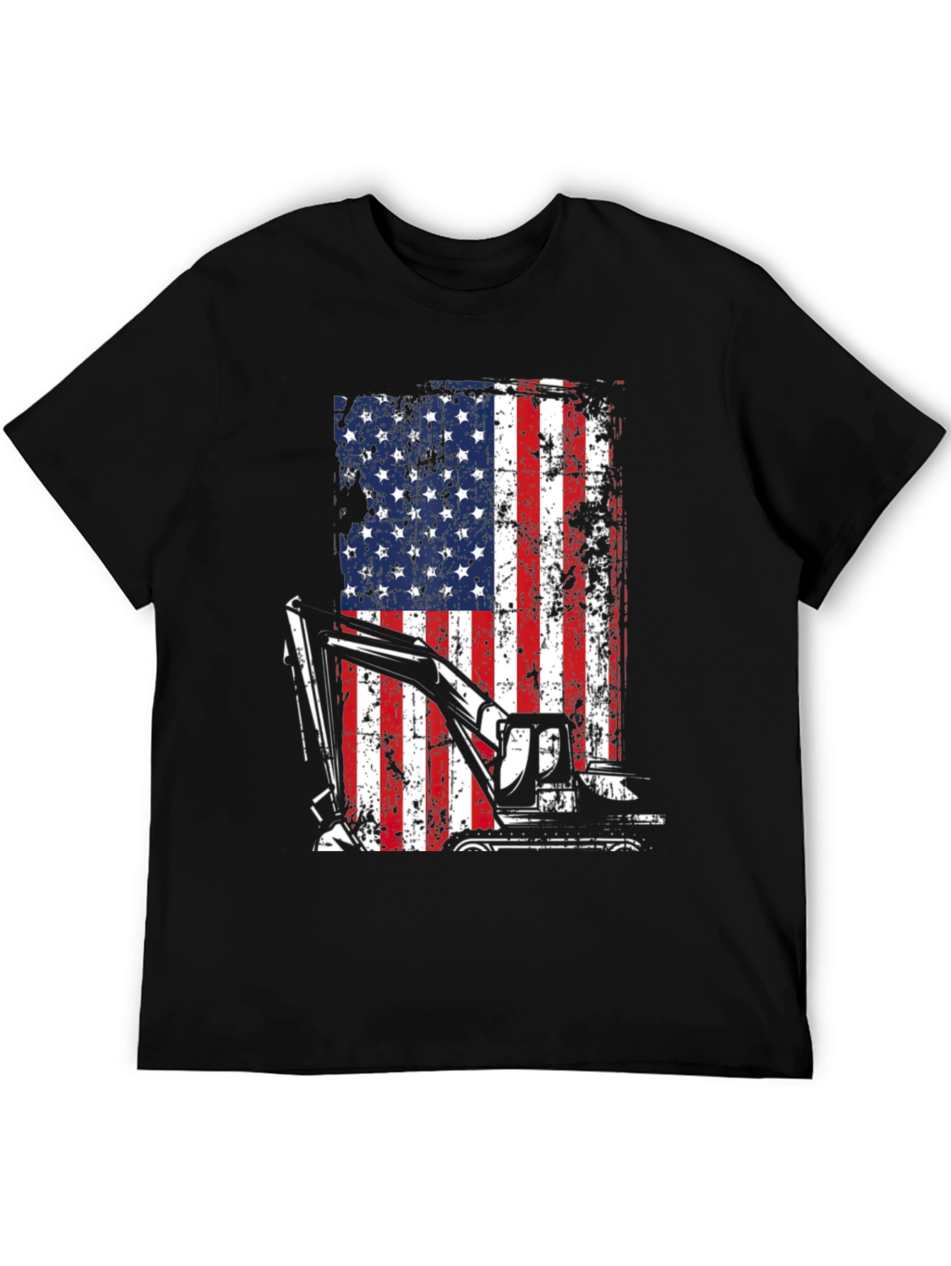 Excavator American Flag Mens T-Shirt