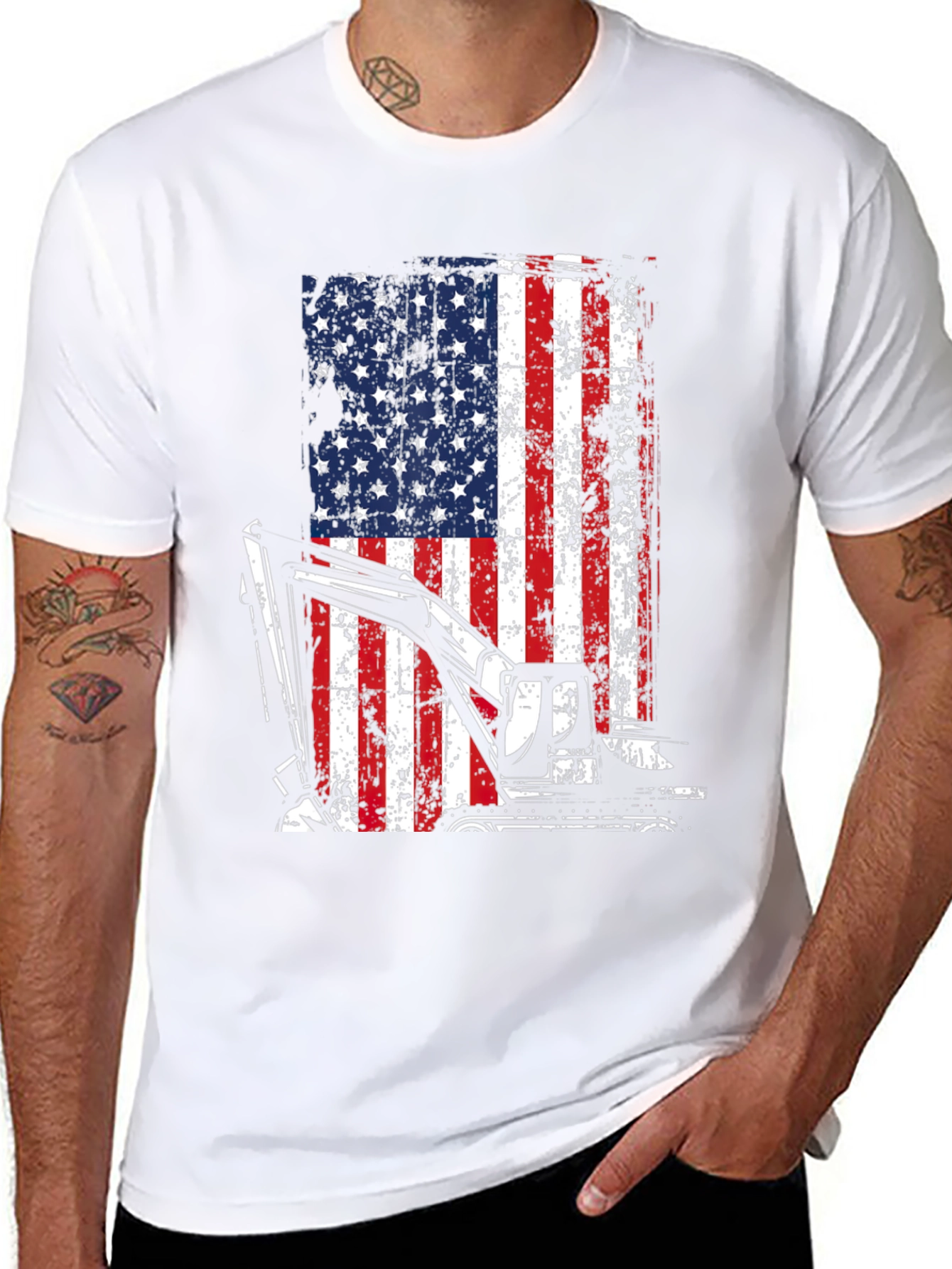 Excavator American Flag Mens T-Shirt