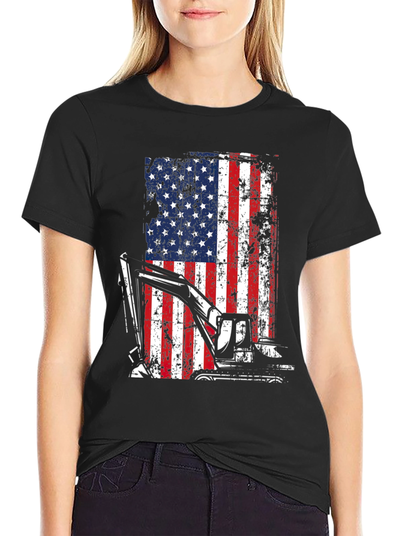 Excavator American Flag Mens T-Shirt