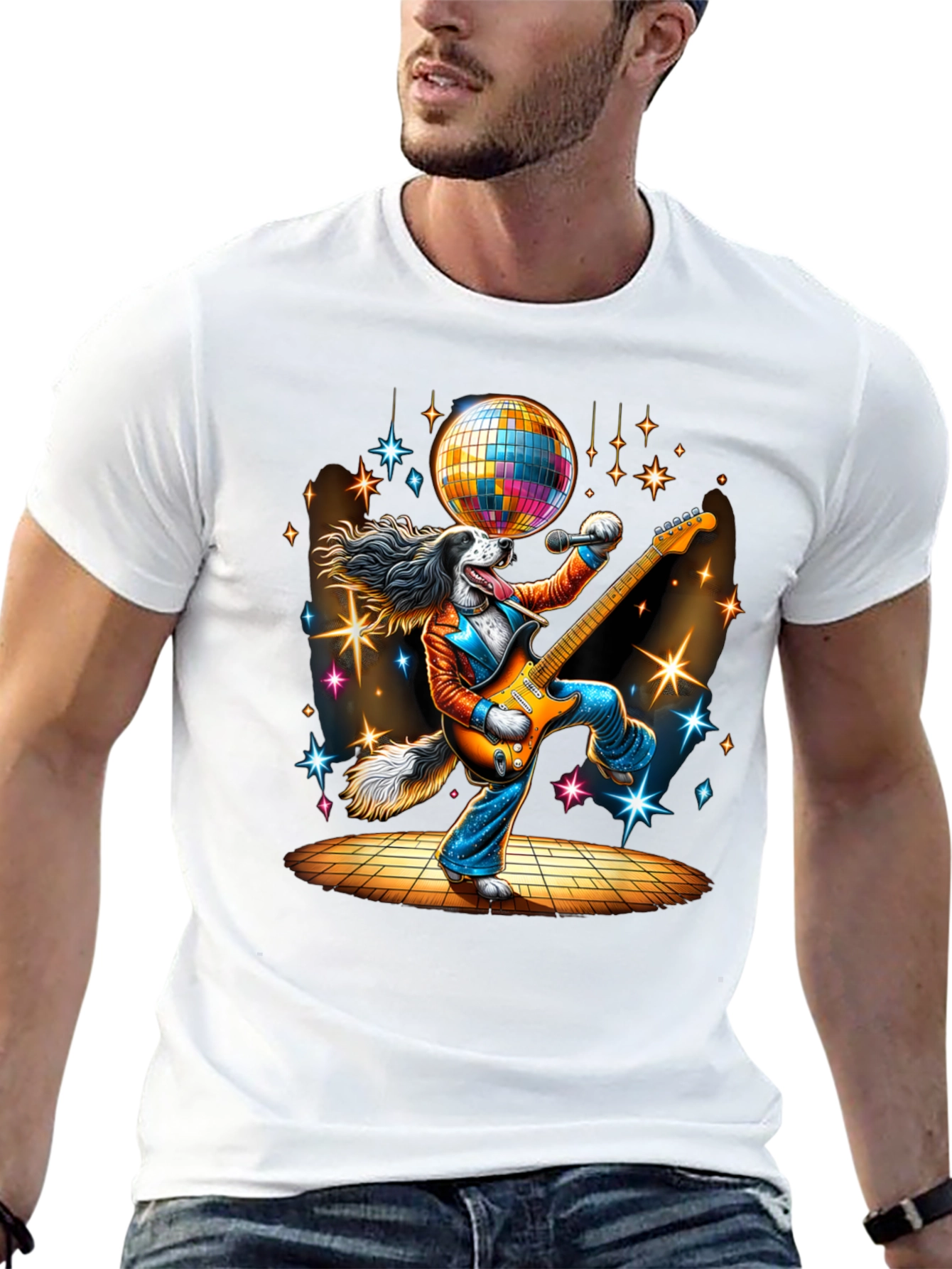 Disco Dog Guitarist Graphic Tee