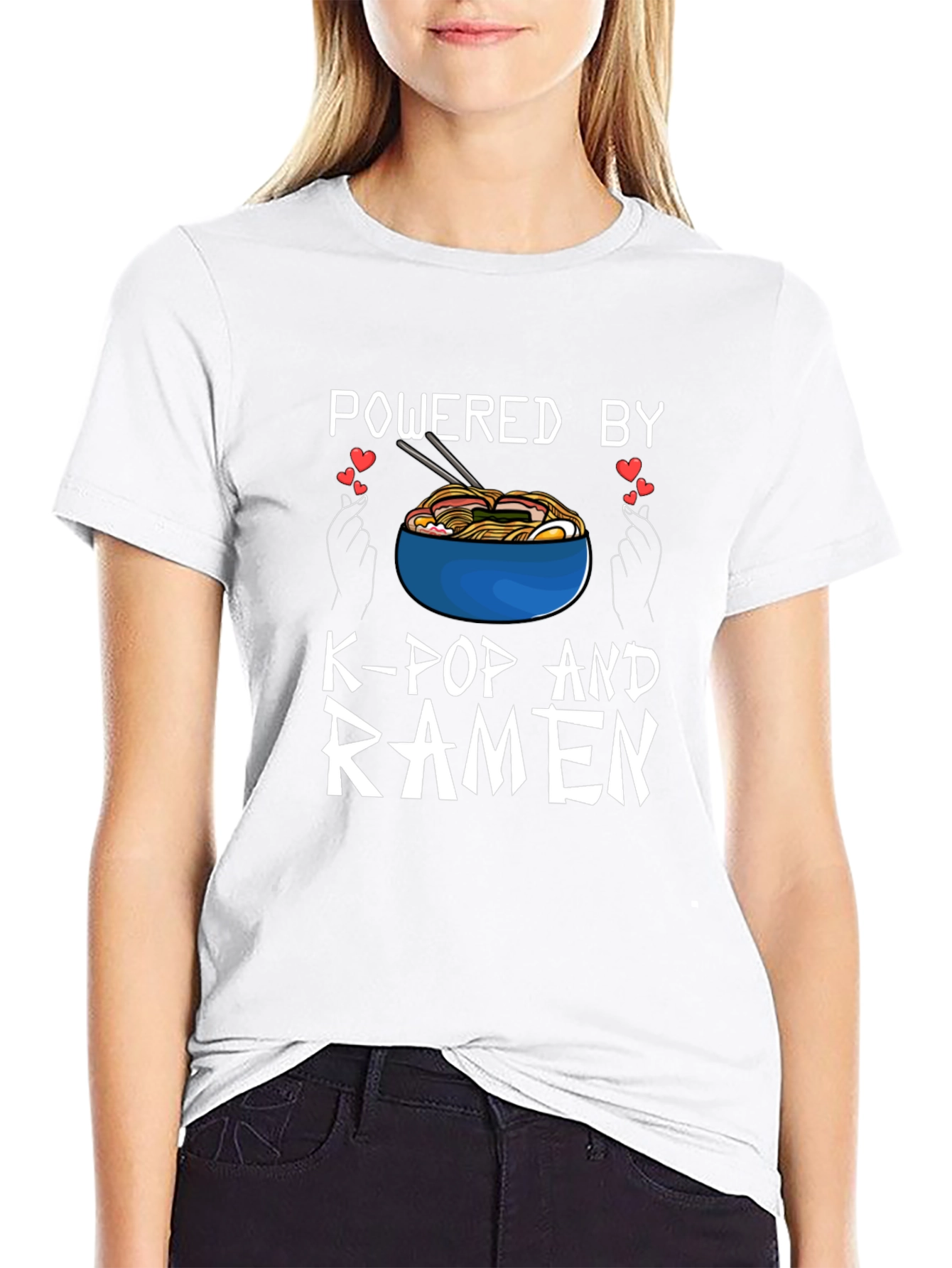 Powered by K-Pop and Ramen Black T-Shirt