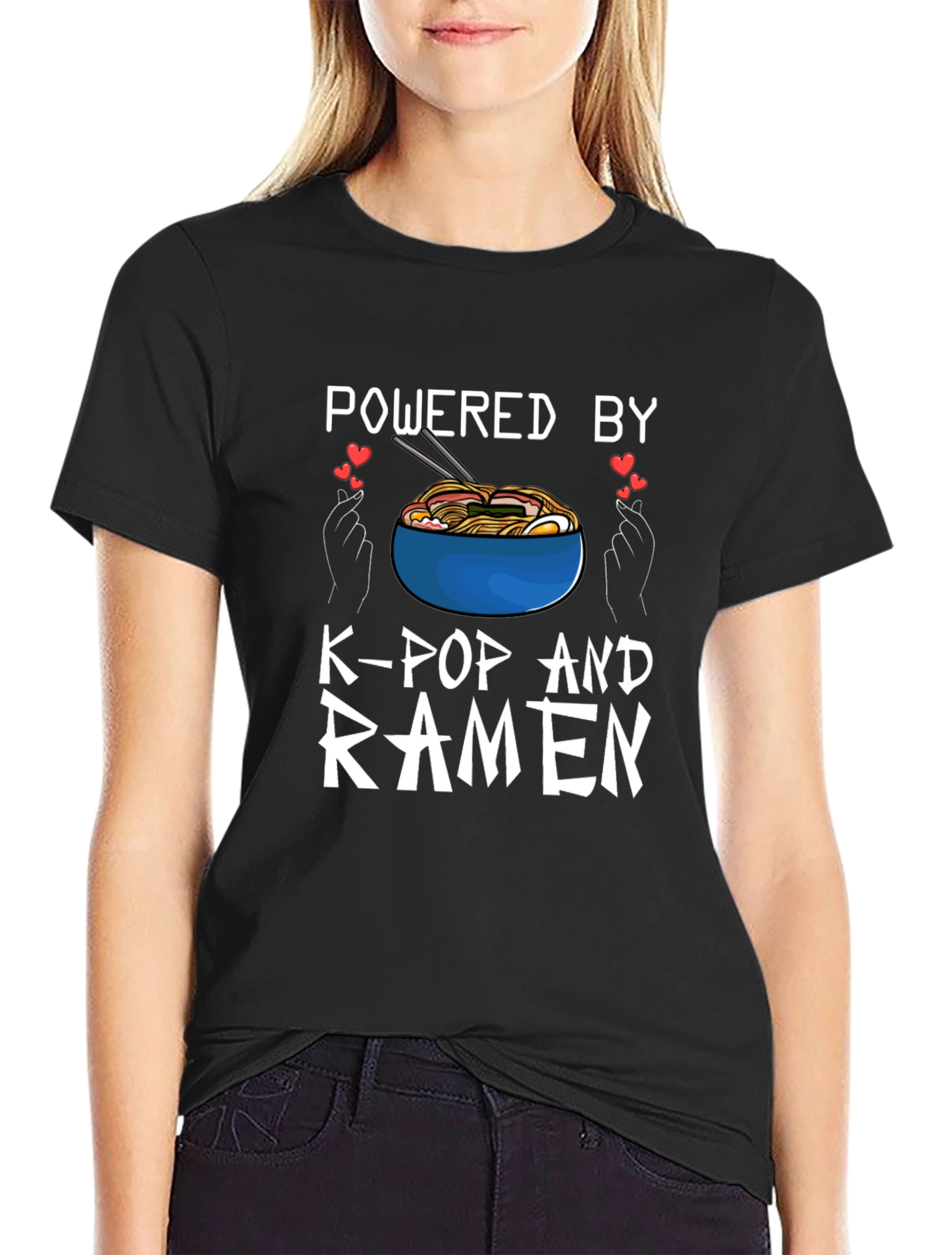 Powered by K-Pop and Ramen Black T-Shirt