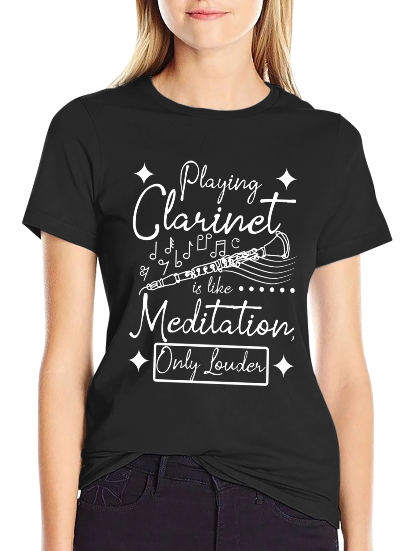 Clarinet Player Black T-Shirt - Music Meditation Humor