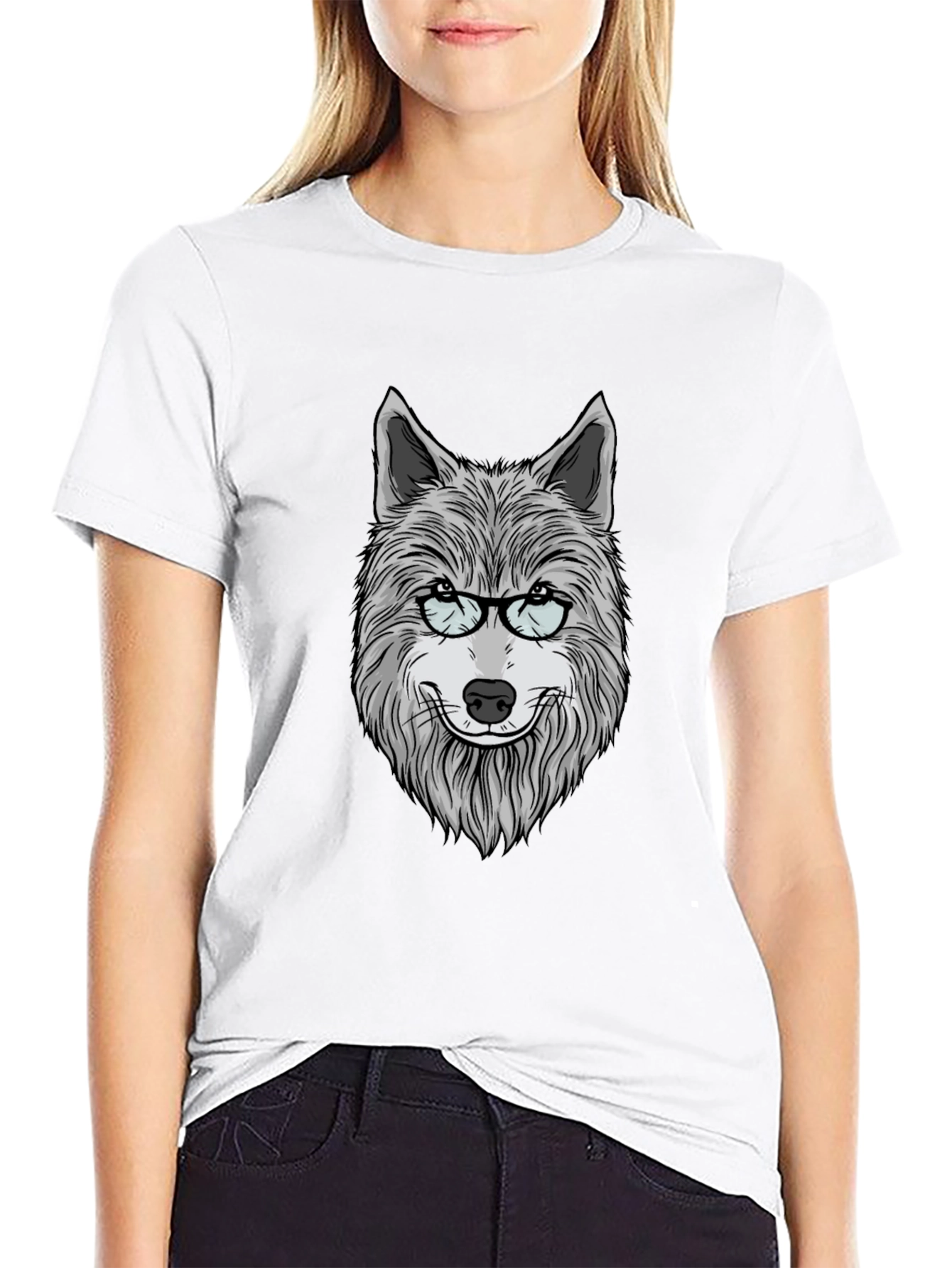 Wolf with Glasses Graphic T-Shirt - Unisex