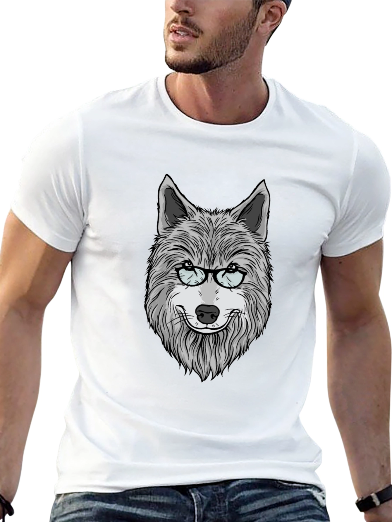 Wolf with Glasses Graphic T-Shirt - Unisex