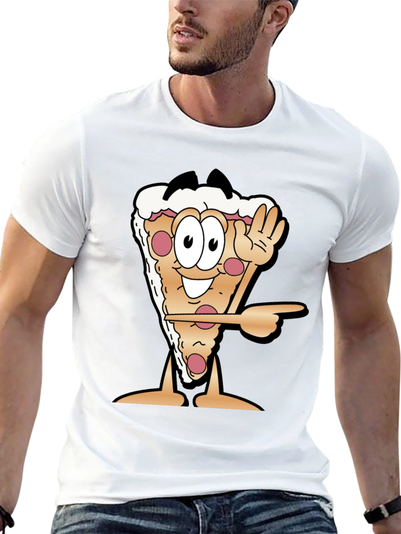 Pizza Slice Cartoon Graphic Black T-Shirt
