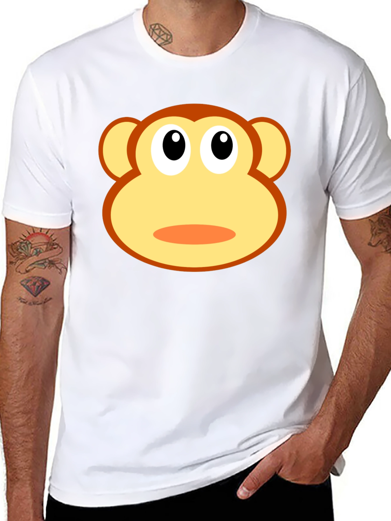 Funny Monkey Face Graphic T-Shirt - Black
