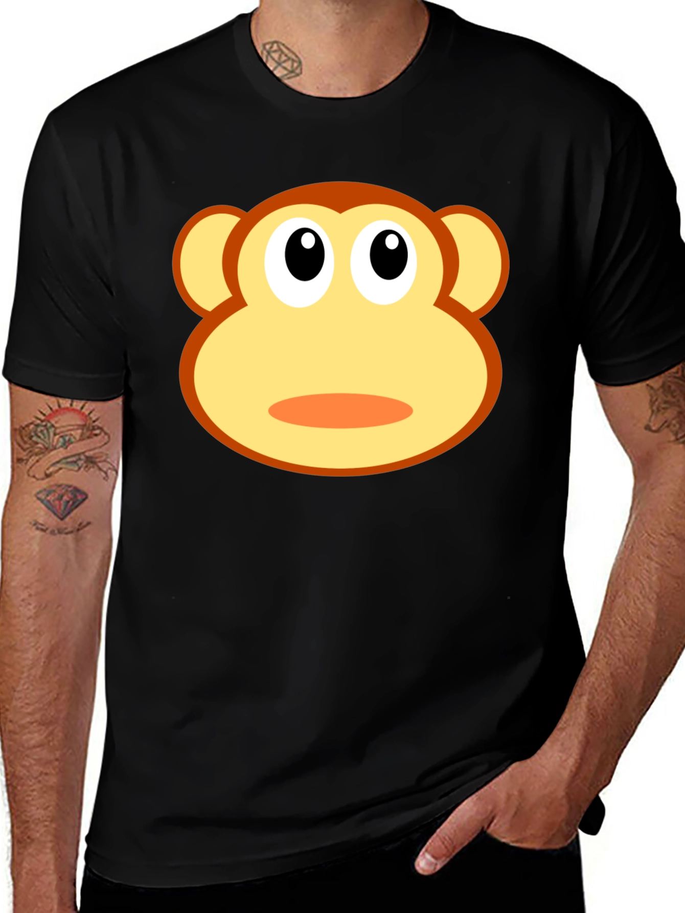 Funny Monkey Face Graphic T-Shirt - Black