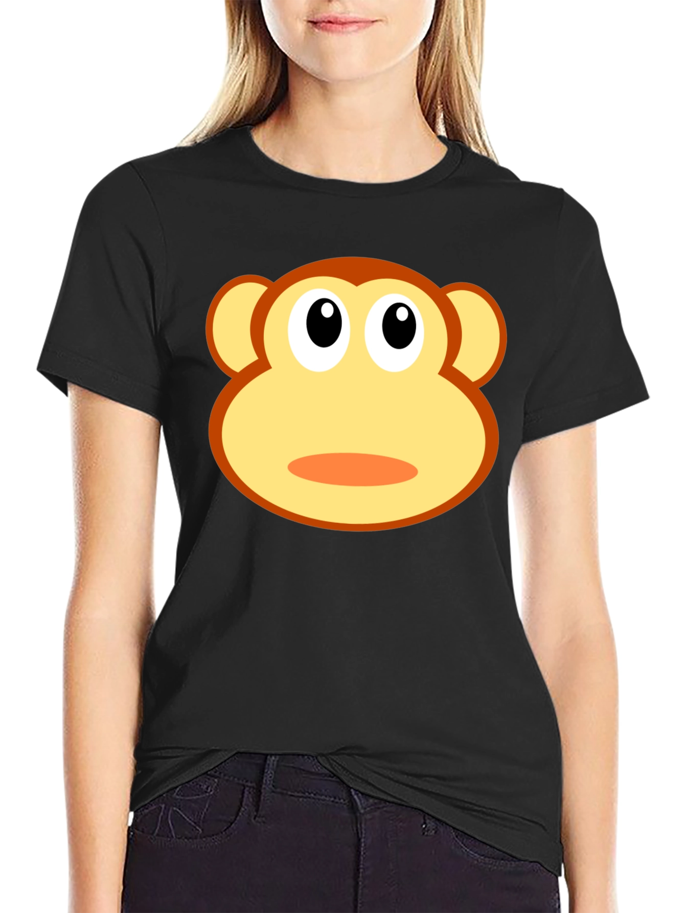 Funny Monkey Face Graphic T-Shirt - Black