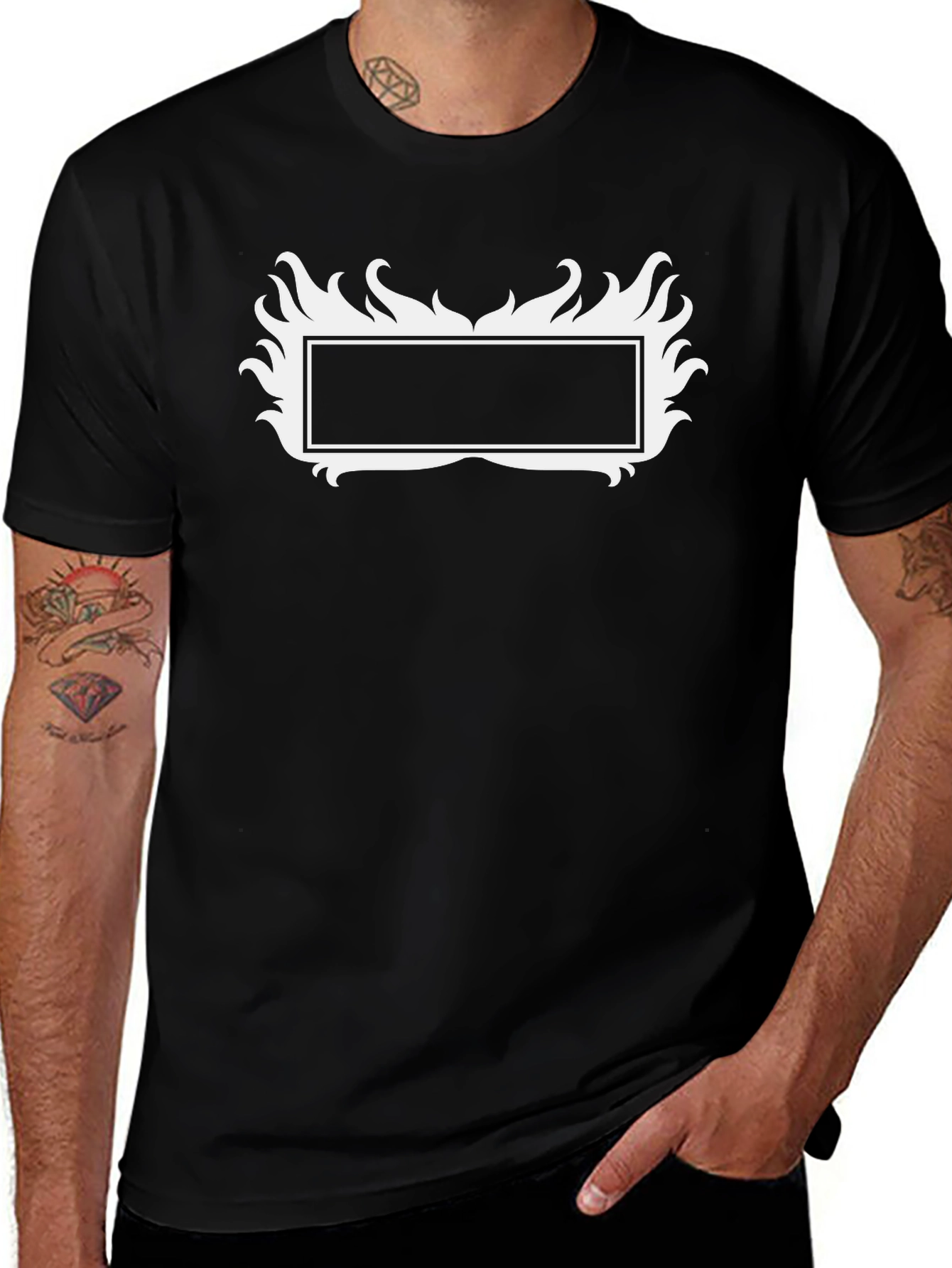 Black T-Shirt with Flames Graphic
