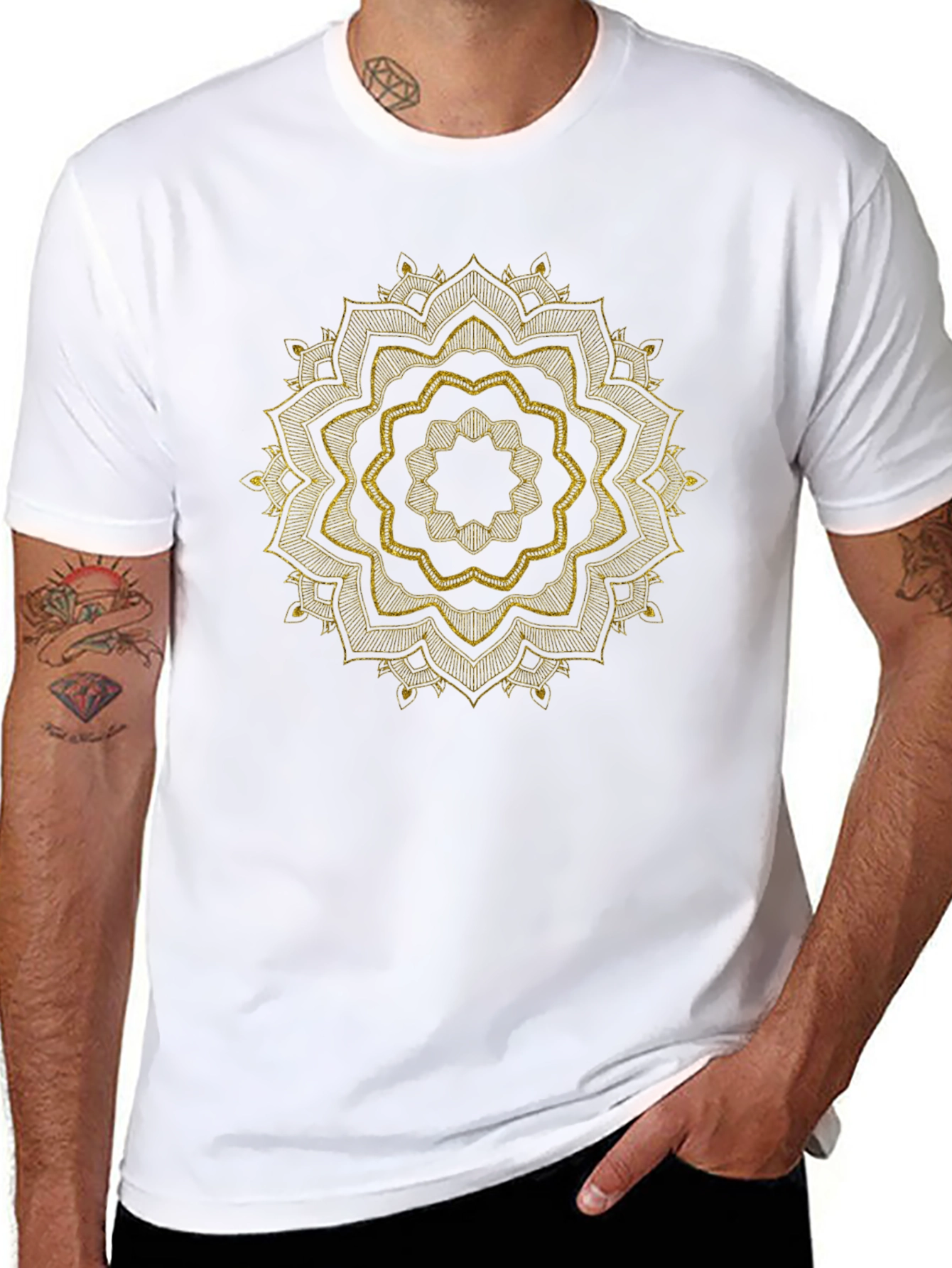 Mens Black Tee with Golden Mandala Design