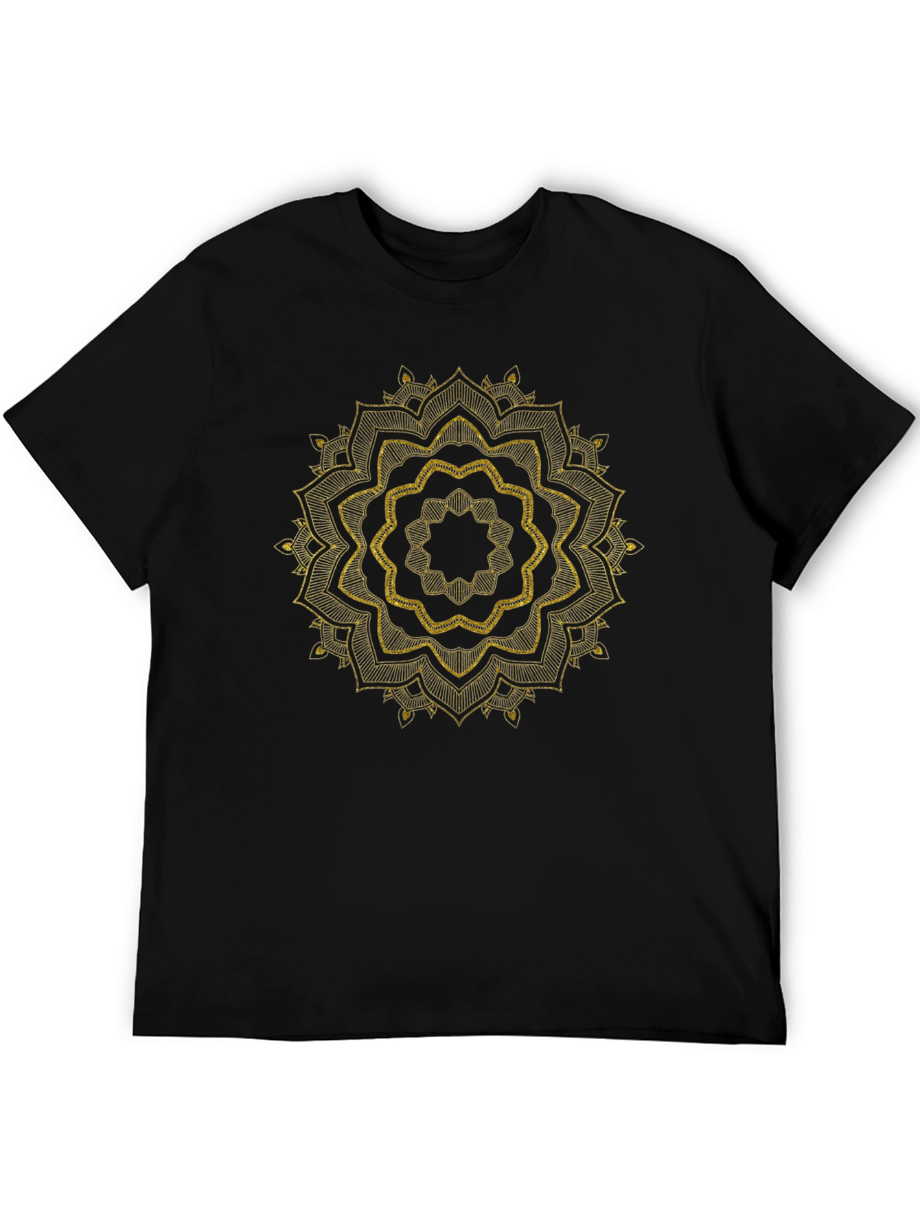 Mens Black Tee with Golden Mandala Design