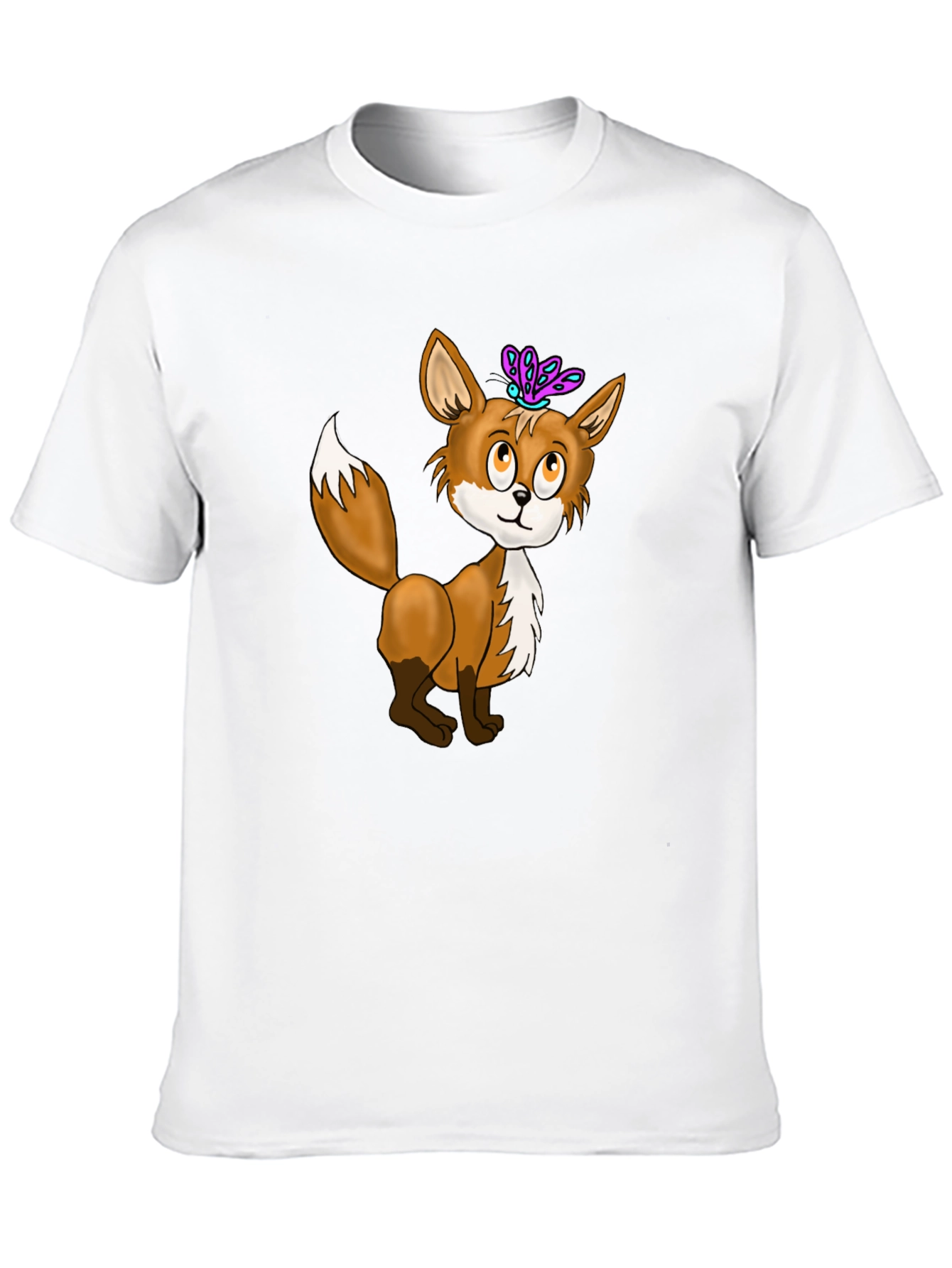 Fox & Butterfly Graphic Tee - Black Cotton T-Shirt