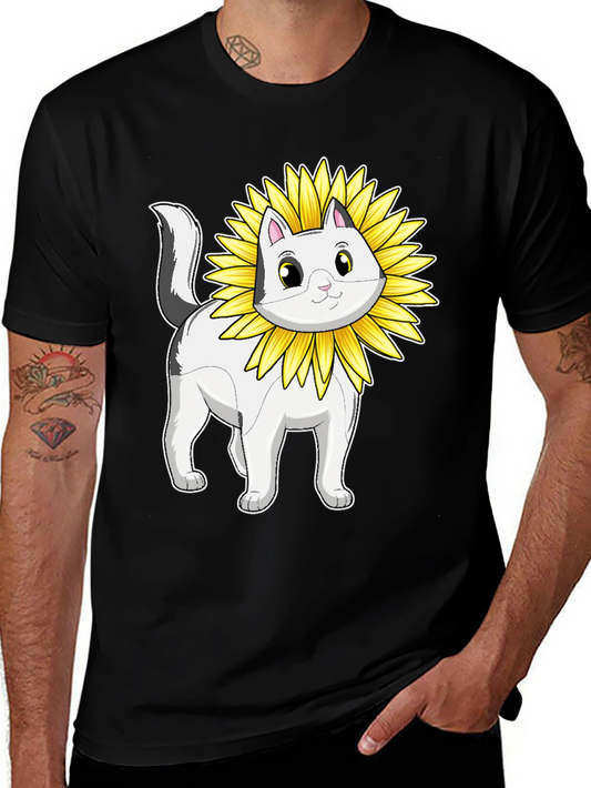 Cat Sunflower T-Shirt - Whimsical Graphic Tee